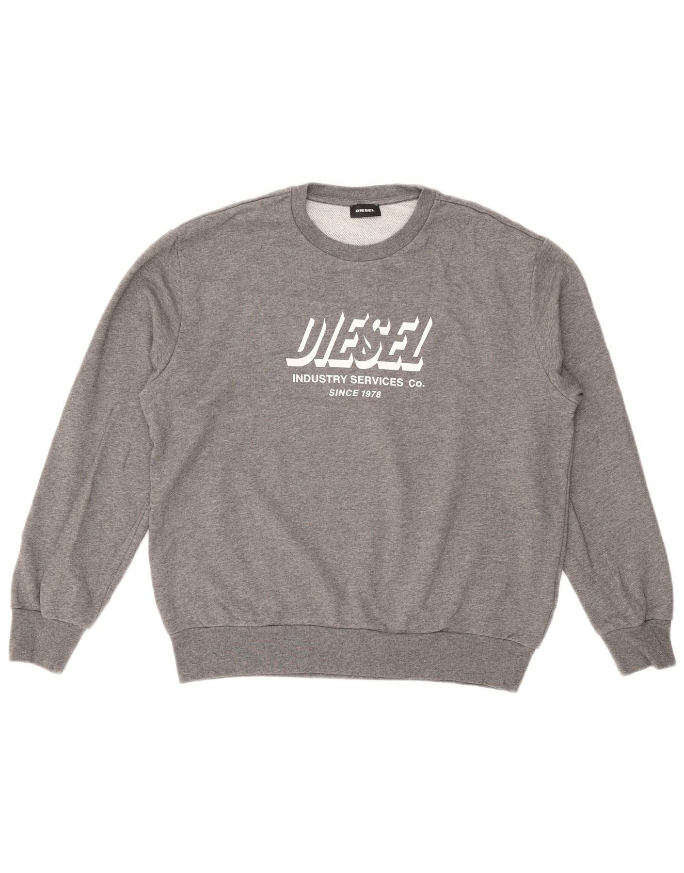 Diesel Boys Graphic Sweatshirt Jumper 15-16 Years Grey Cotton Size XL / US 12-14 / IT 48-50 - 1 Thumbnail