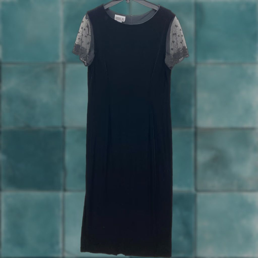 Vintage VINTAGE Robbie Bee Black Velvet Maxi Dress Sheer Lace Sleeves Sz 16 Whimsigoth Size XXL / US 16-18 / IT 52-54 - 1 Thumbnail