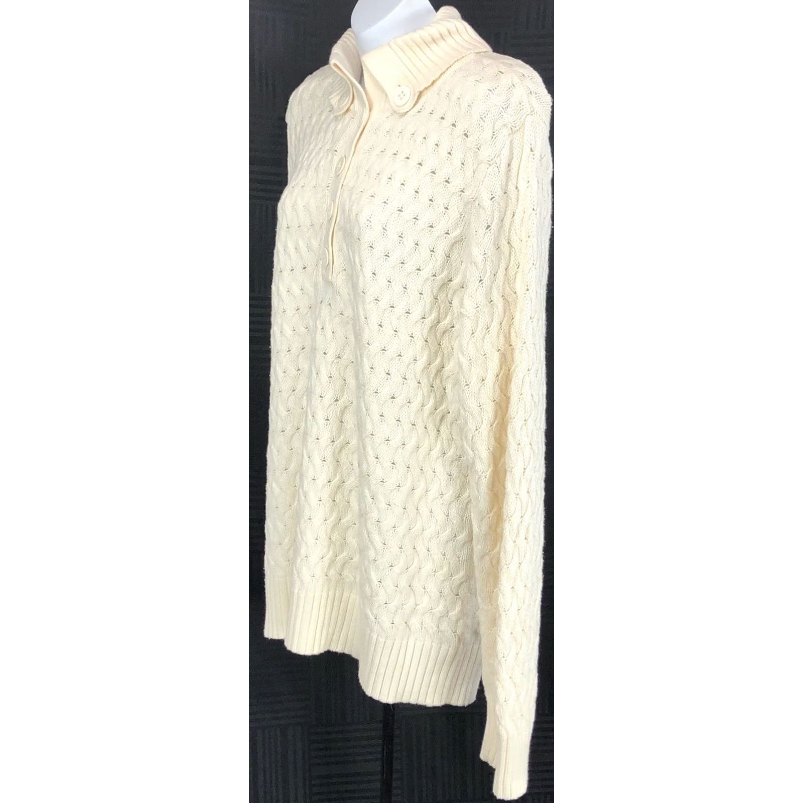 Liz Claiborne Liz Claiborne XL Ivory Crochet Knit Turtleneck Sweater Long Sleeve Casual Workwear Pullover Regular Womens Winter Crochet Knit Open-Knit Cable? Size XL / US 12-14 / IT 48-50 - 2 Thumbnail