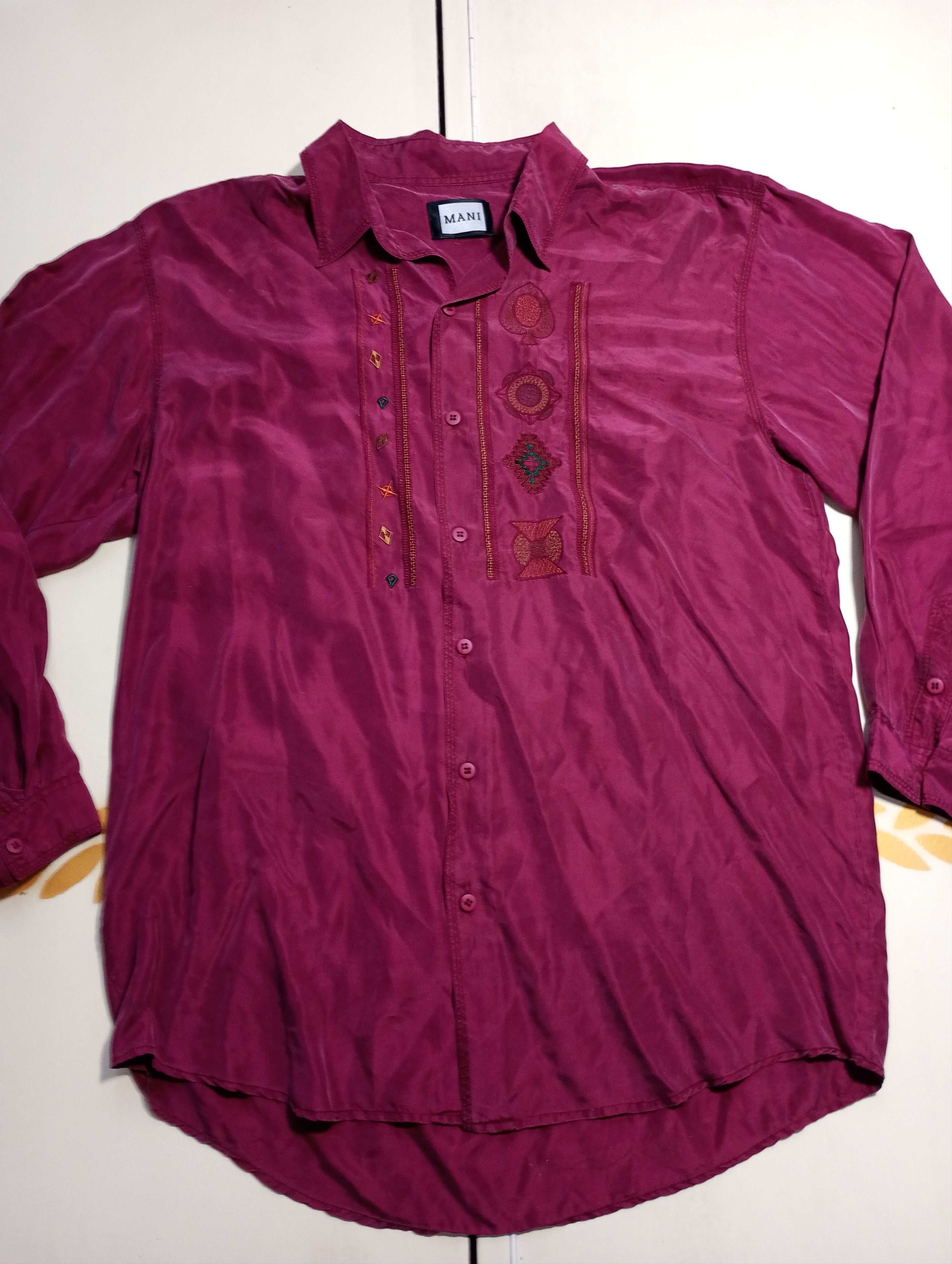 Vintage Mani 100% Silk Shirt Vintage 90's Size US XL / EU 56 / 4 - 2 Thumbnail