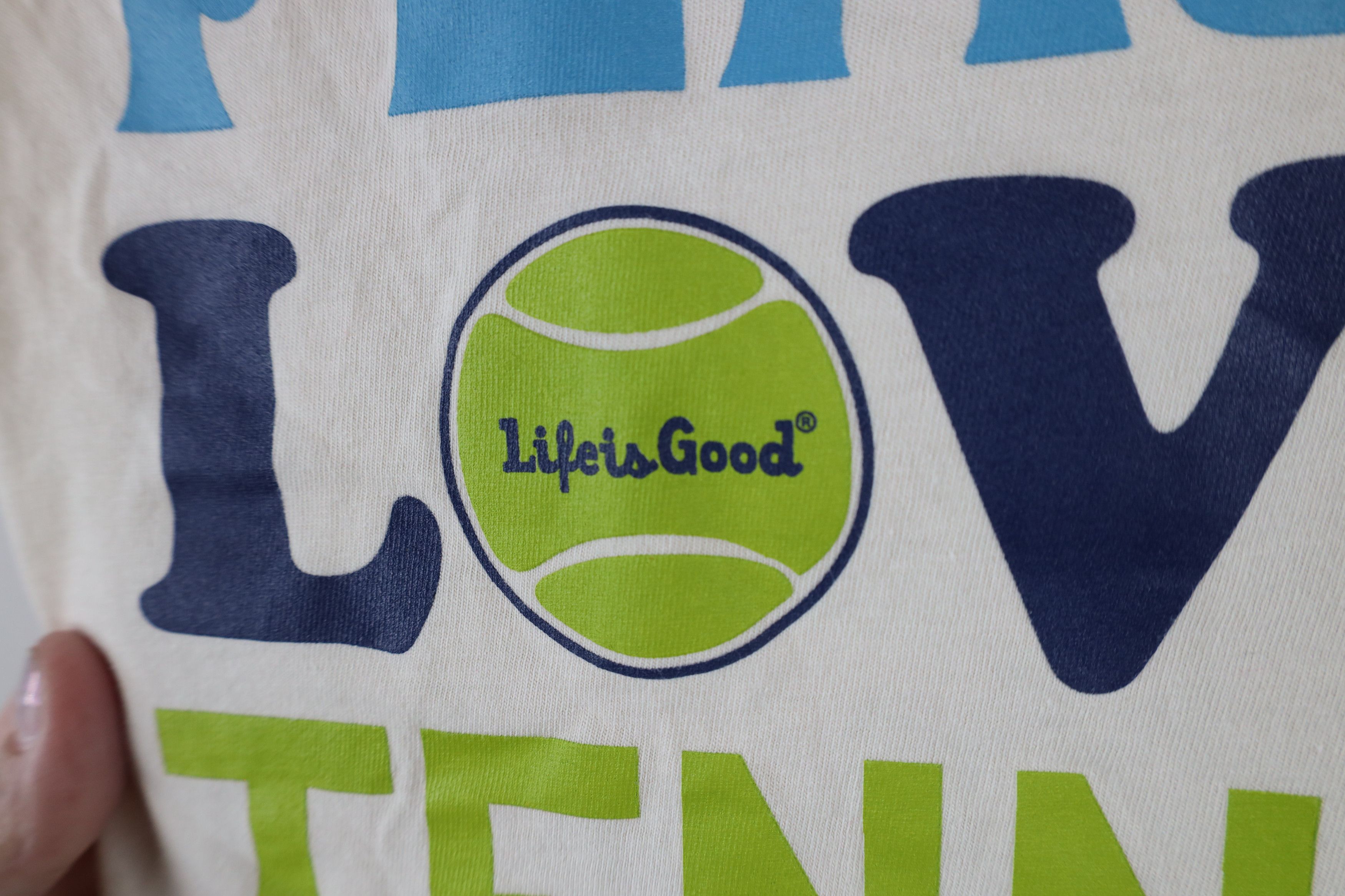 Life is Good × Vintage Life Is Good Peace Love Tennis V-Neck T-Shirt Beige Size M / US 6-8 / IT 42-44 - 5 Thumbnail