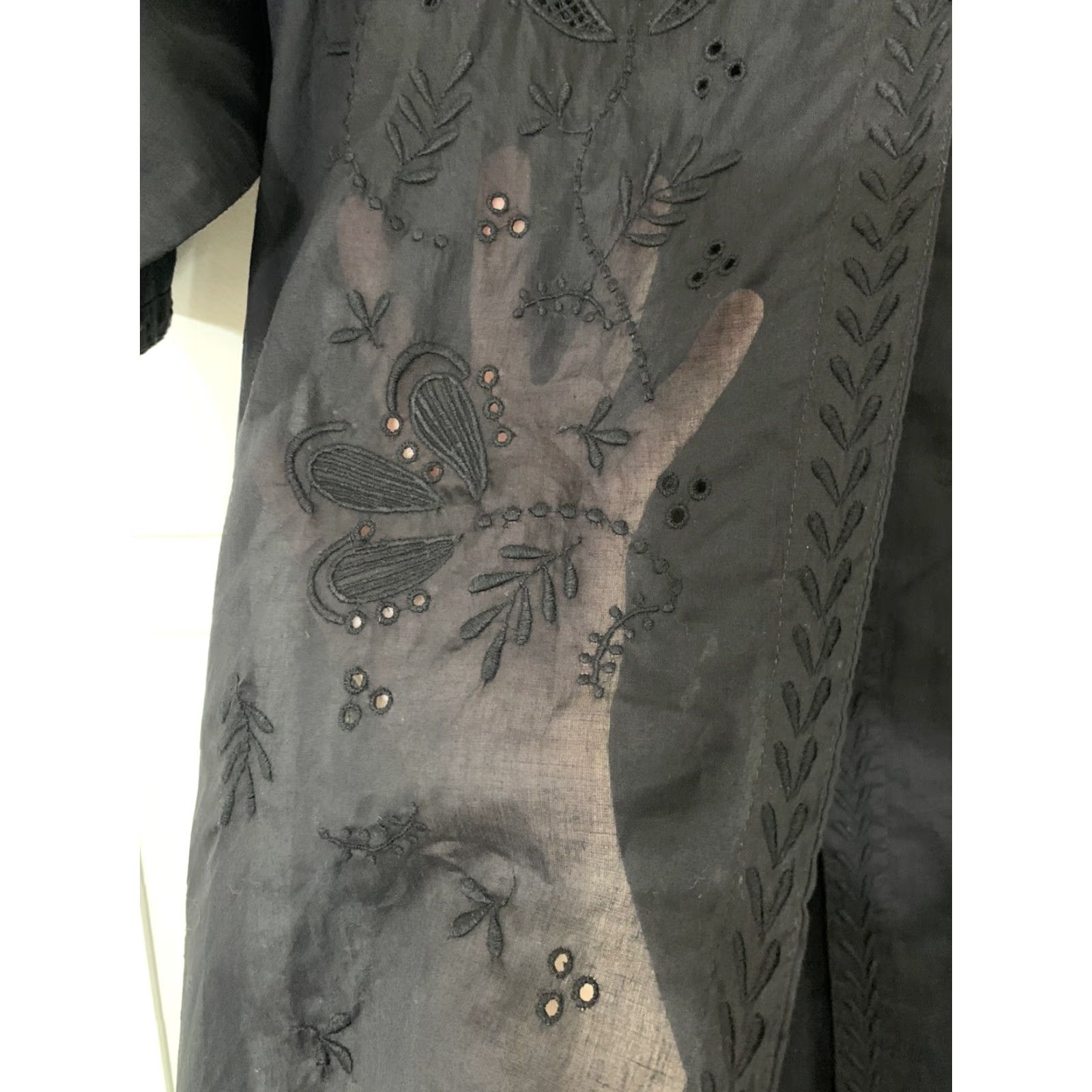 Vintage VINTAGE Gudrun Sjöden Cardigan Jacket Women Sz S Black Embroidered Organic Cotton Lagenlook Buttoned 100% Cotton Womens Size S / US 4 / IT 40 - 4 Thumbnail