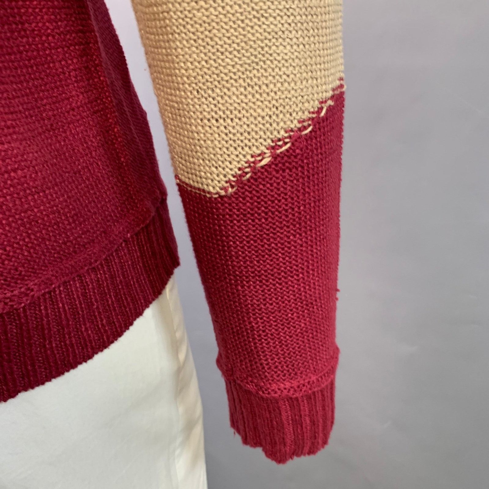 Opening Ceremony RODARTE Beige Red Knit Linen V-Neck Sweater Size US L / EU 52-54 / 3 - 5 Thumbnail