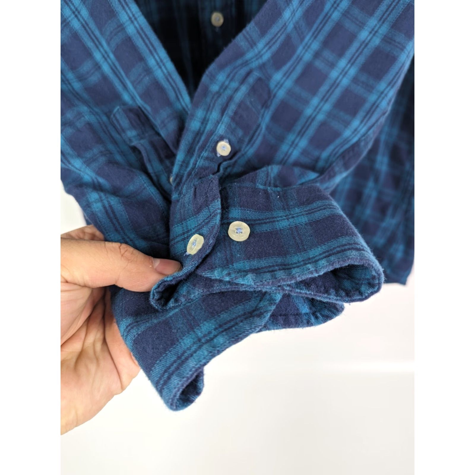 Tailorbyrd Tailor Byrd Men’s Button-Front Long Sleeve Blue Plaid Flannel Shirt L Size US L / EU 52-54 / 3 - 3 Thumbnail
