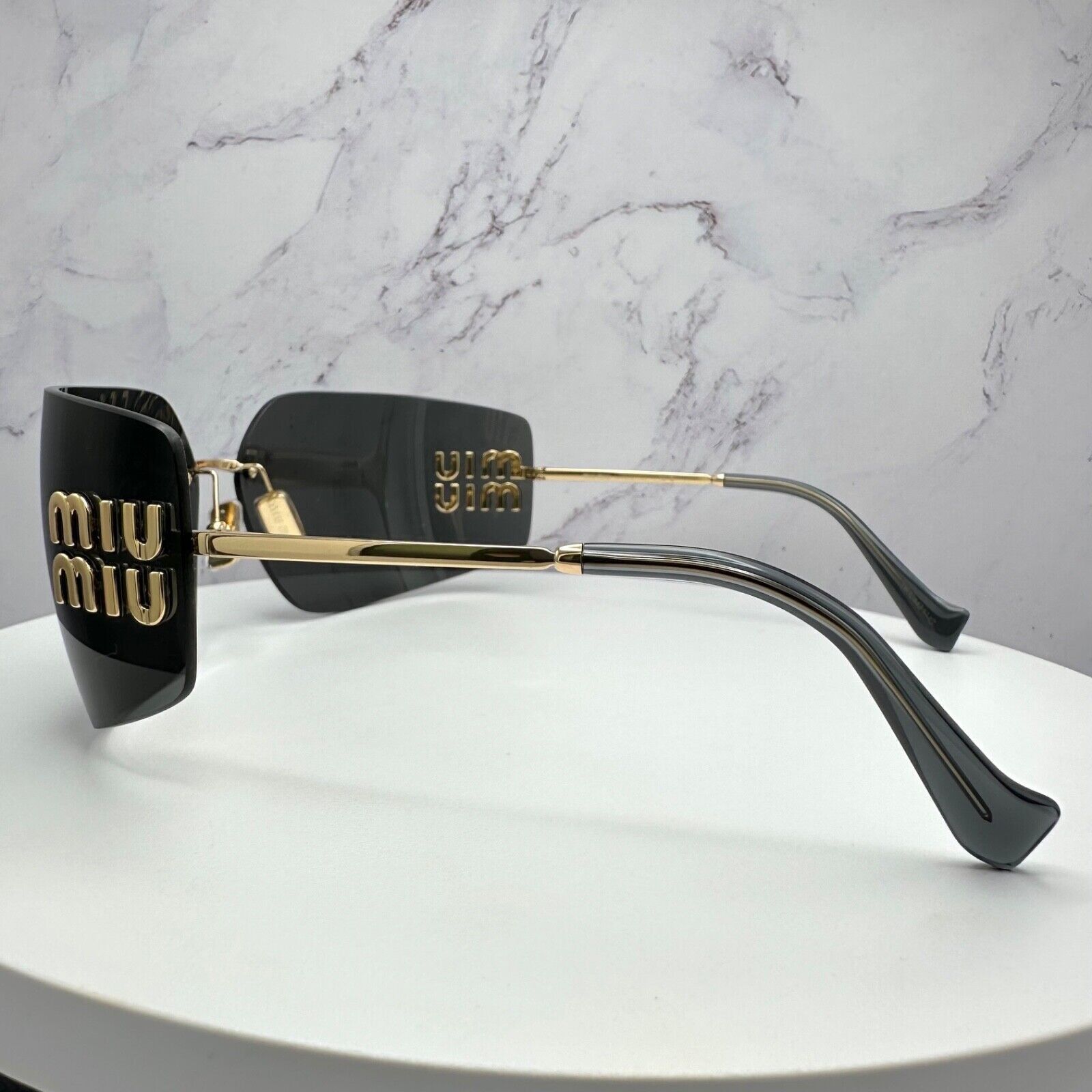 Miu Miu New MIU MIU Sunglasses Gold Rimless Wrap Square Size ONE SIZE - 22 Thumbnail