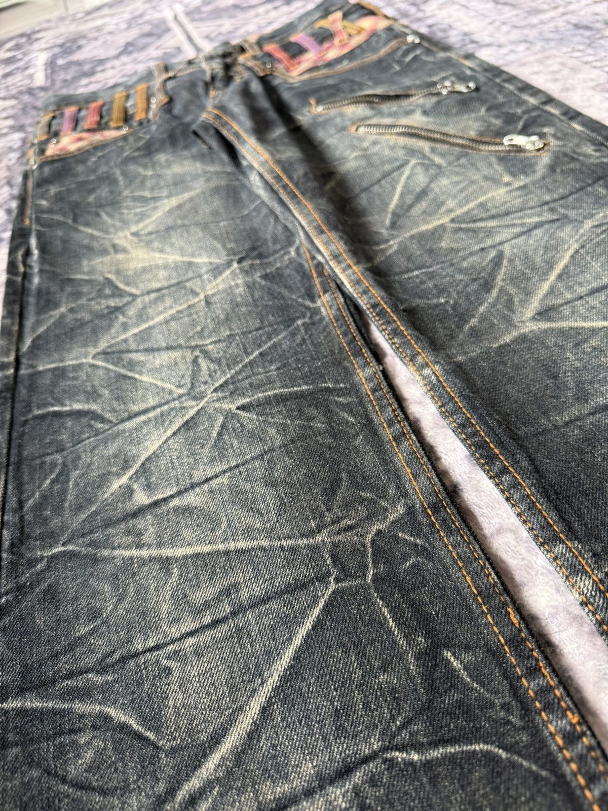 Hysteric Glamour Nylaus Japan Double Waist Cracked Shadow Wash Edgy Jeans Size US 29 - 11 Thumbnail