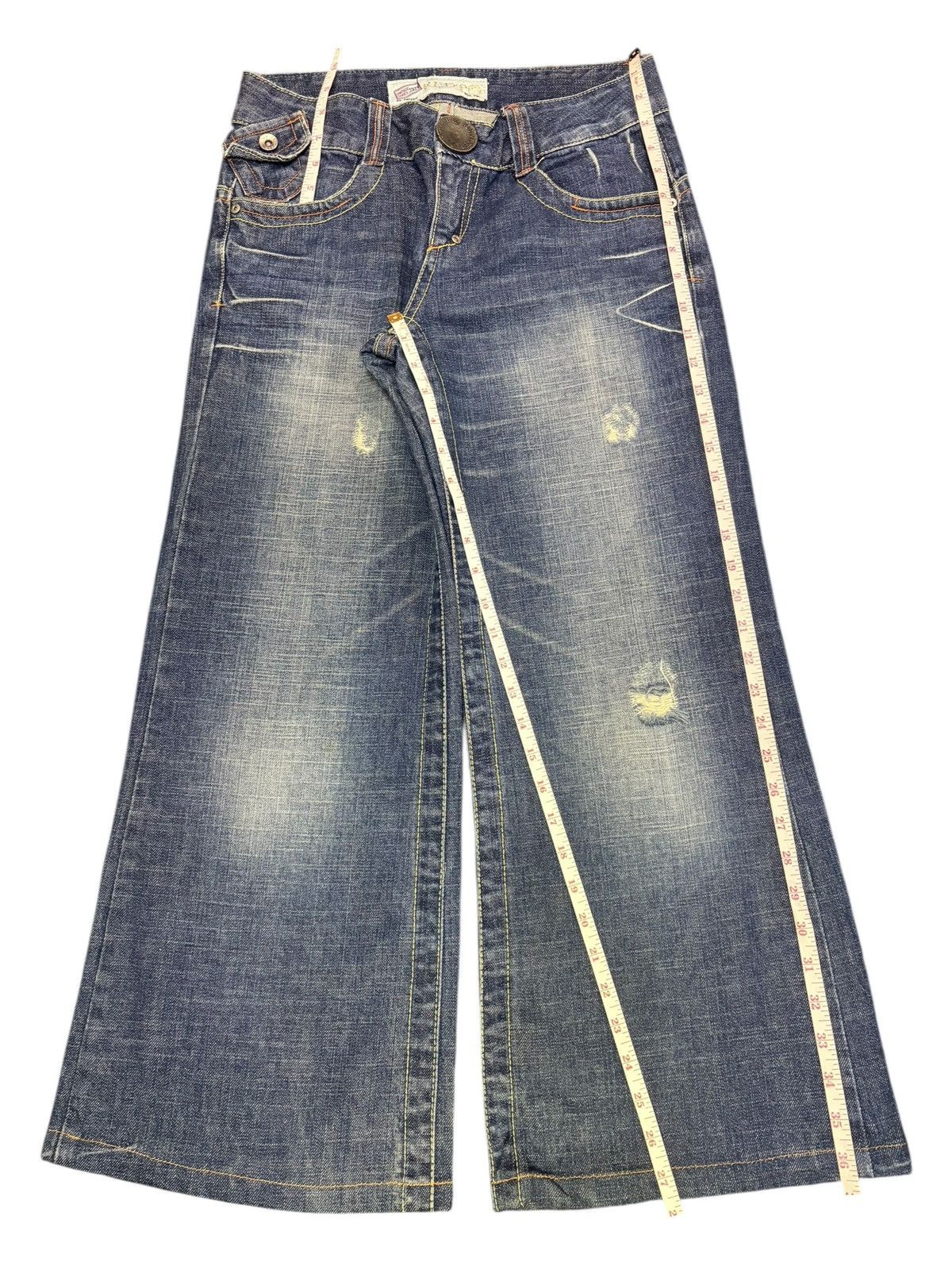 Fubu Vintage Red Pepper Buckle Back Distress Baggy Flare Jeans Size 29" - 7 Thumbnail