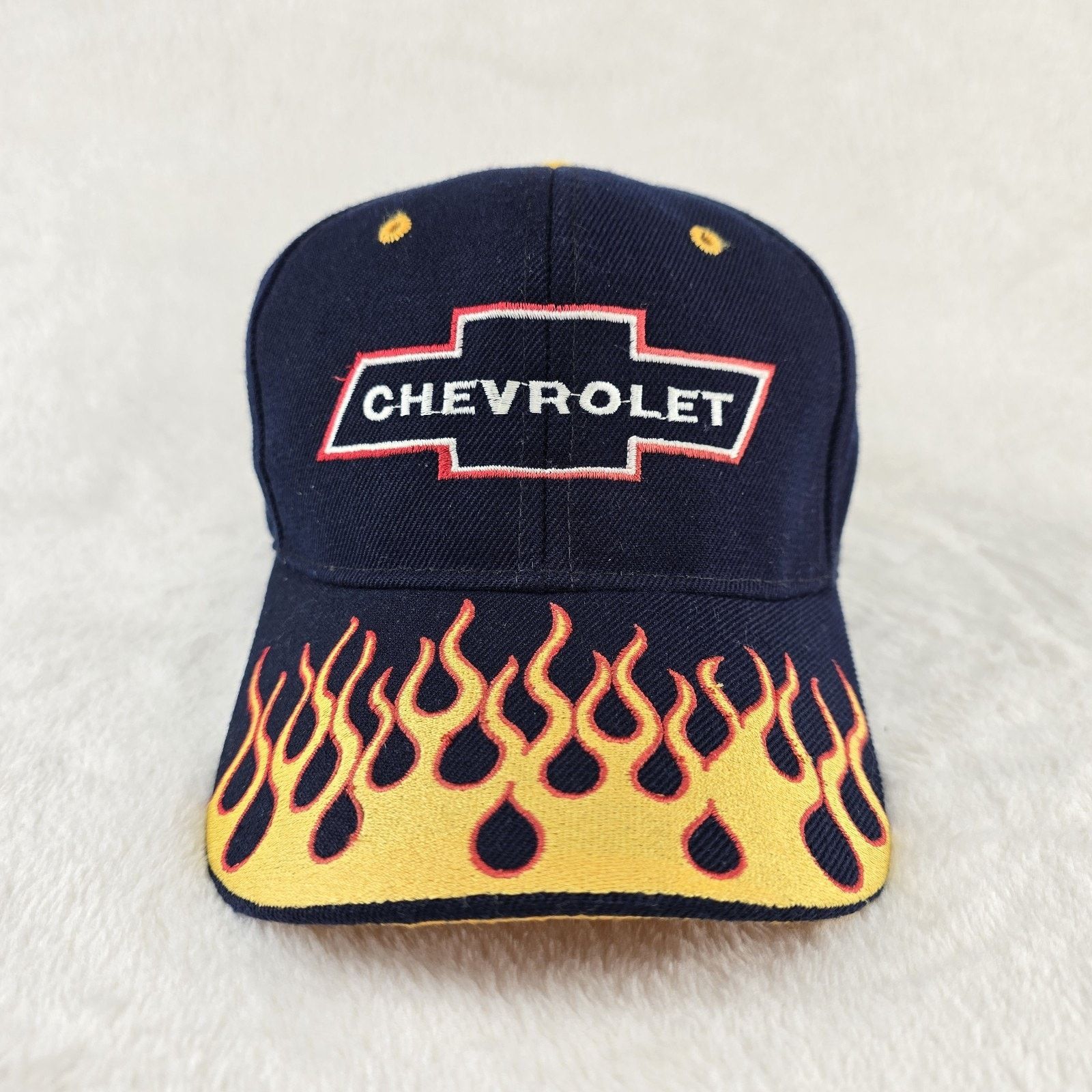 Other Vintage Chevrolet Chevy Navy Strapback Wool Hat Cap Flames Size ONE SIZE - 2 Thumbnail