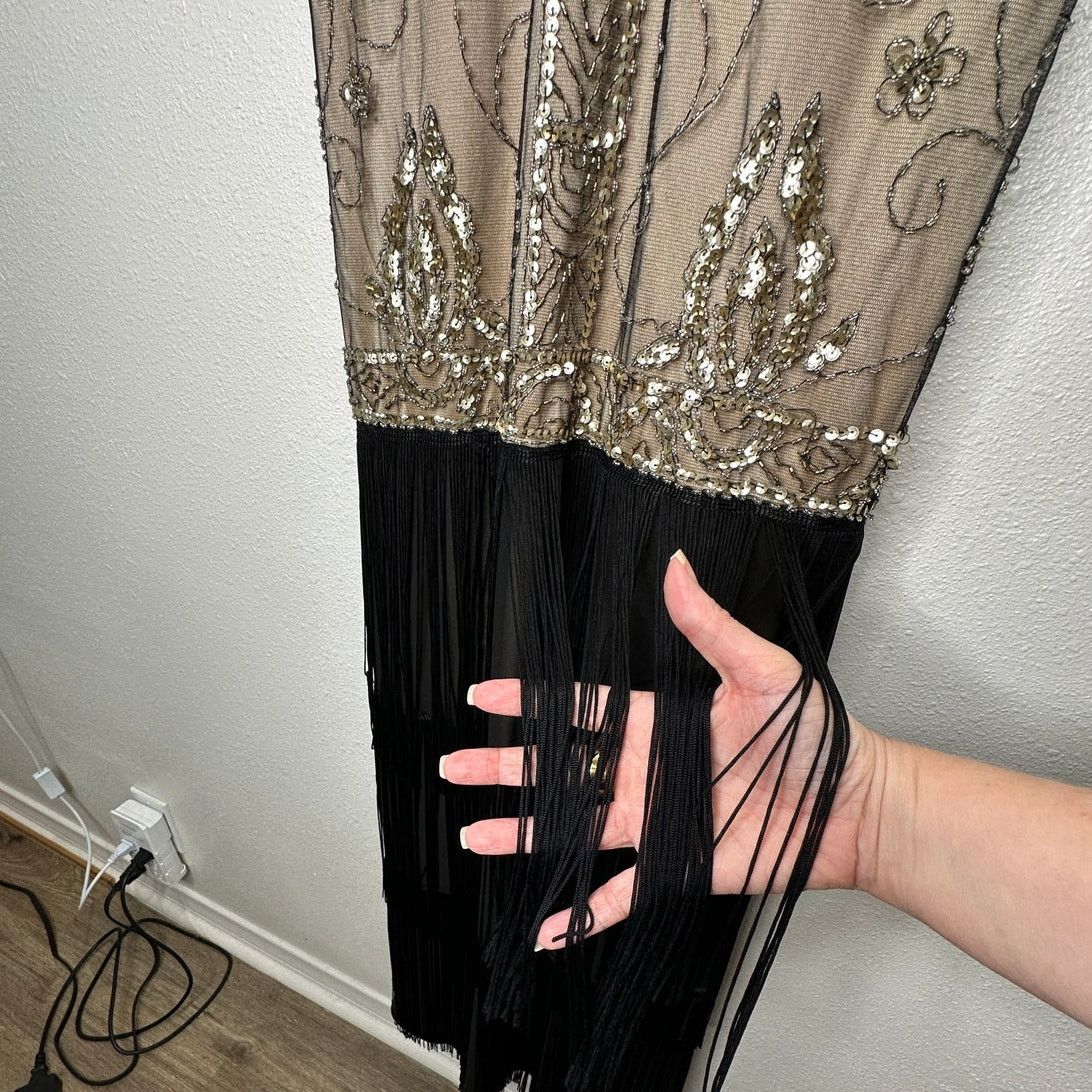 Other NWT Sue Wong Beaded Gold Top Black Fringe Bottom Dress 8 Size M / US 6-8 / IT 42-44 - 2 Thumbnail