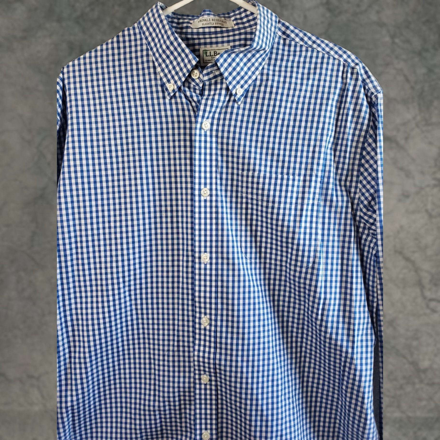 Vintage LL Bean Mens L Reg. Blue White Check Button-Up L. Sleeve Shirt Wrinkle Resistant Size US L / EU 52-54 / 3 - 1 Thumbnail