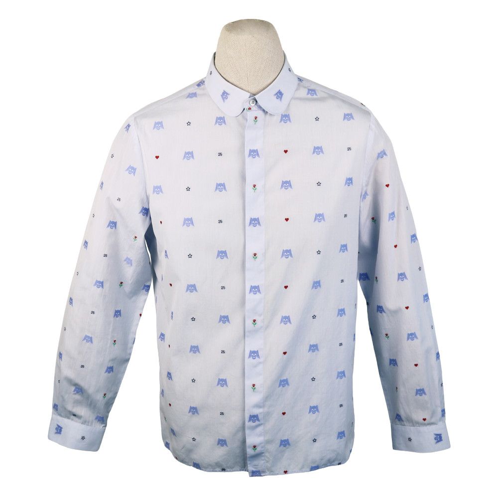 Gucci Gucci White Shirt with Blue Skull Embroidery and Club Collar Size US M / EU 48-50 / 2 - 1 Thumbnail