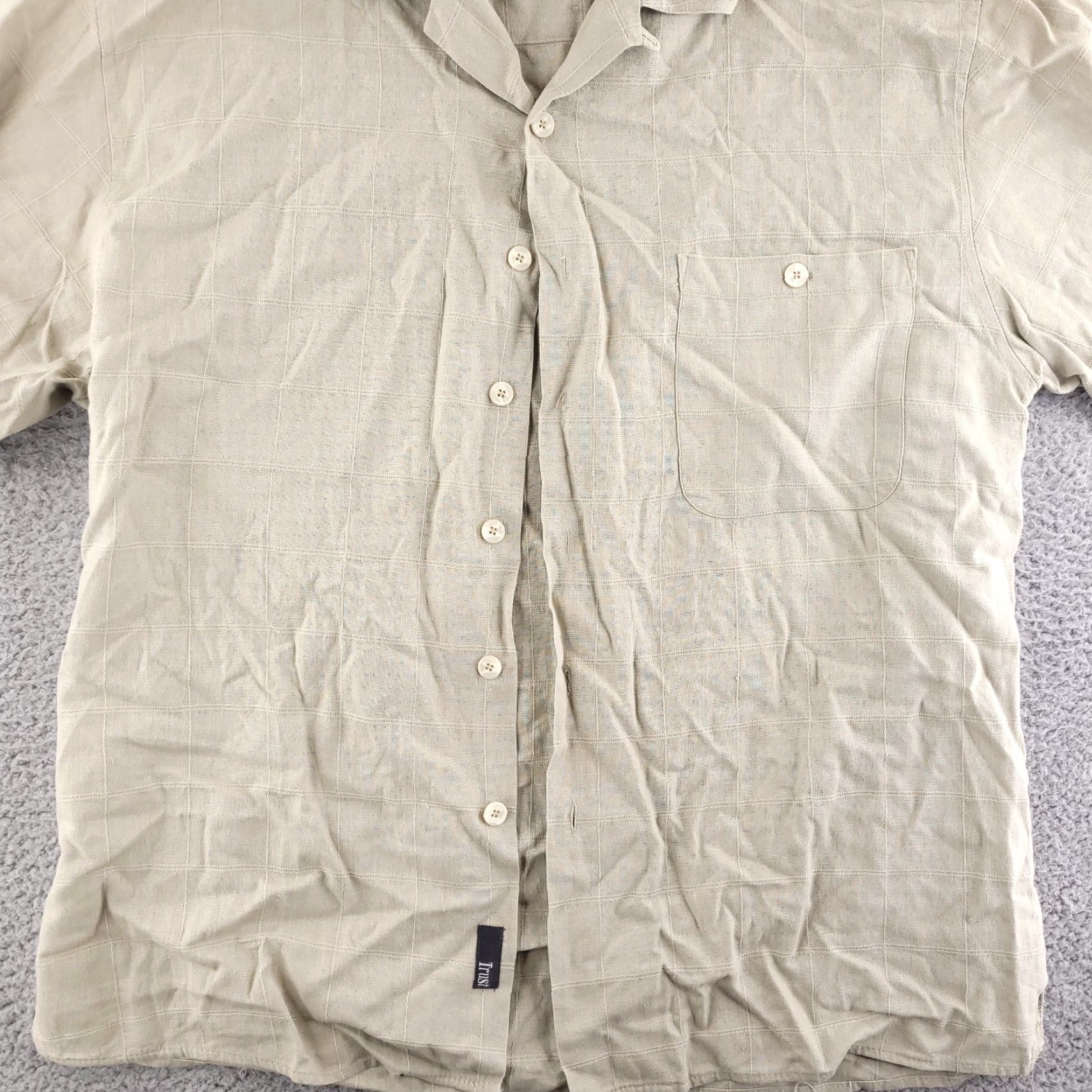 Vintage Trust Shirt Mens 2XL Tan Brown Check Linen Short Sleeve Button-Up Collared Vintage: No Size US XXL / EU 58 / 5 - 2 Thumbnail