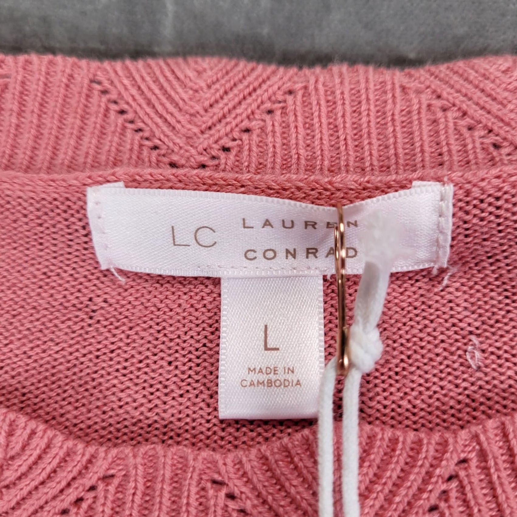 Vintage LC Lauren Conrad Pink Scalloped Pointelle Pullover Sweater NWT Large Women Size L / US 10 / IT 46 - 3 Thumbnail