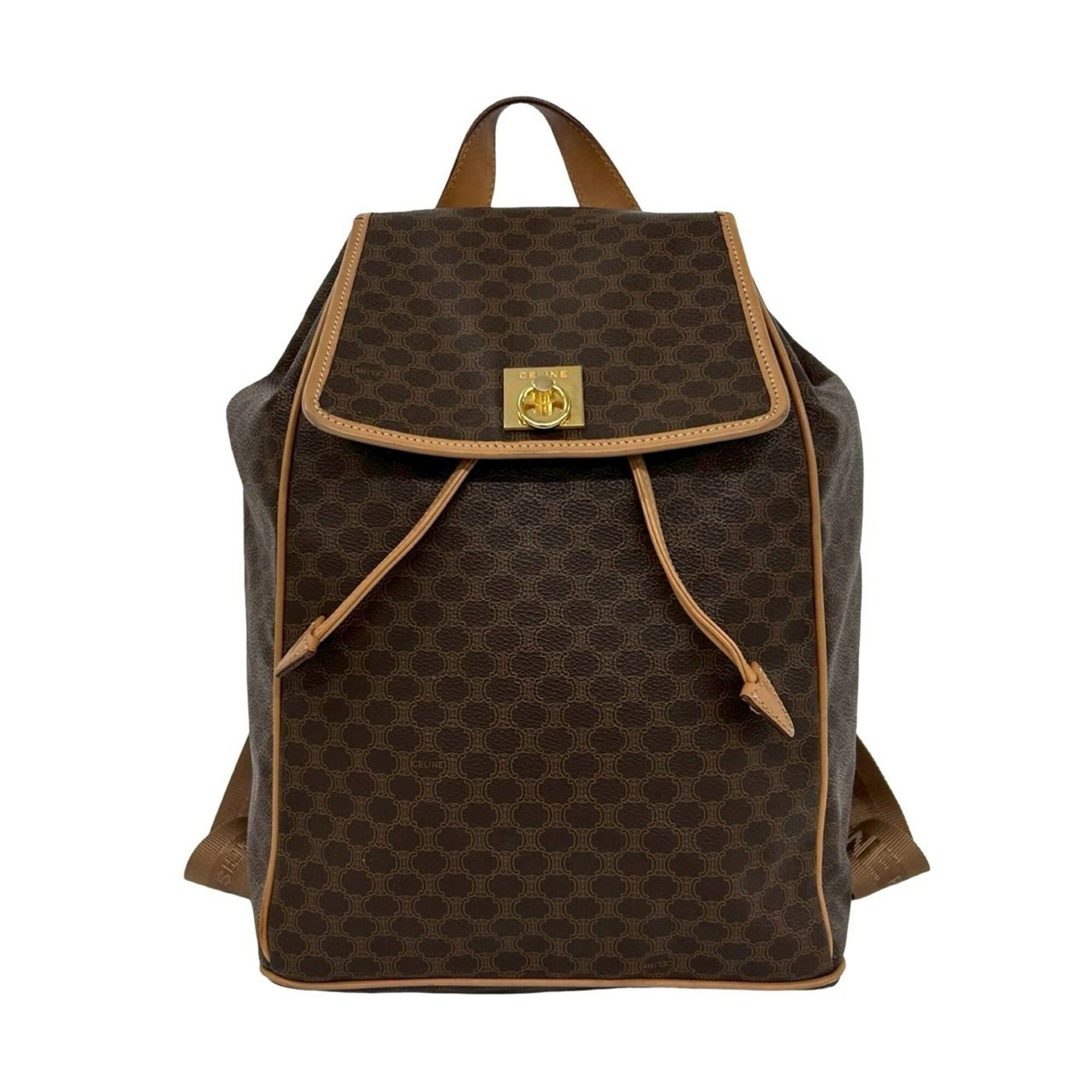 Celine CELINE Vintage Macadam Blazon Triomphe Pattern Leather Backpack with Logo Ring Hardware, Brown, 403-4 Size ONE SIZE - 1 Thumbnail