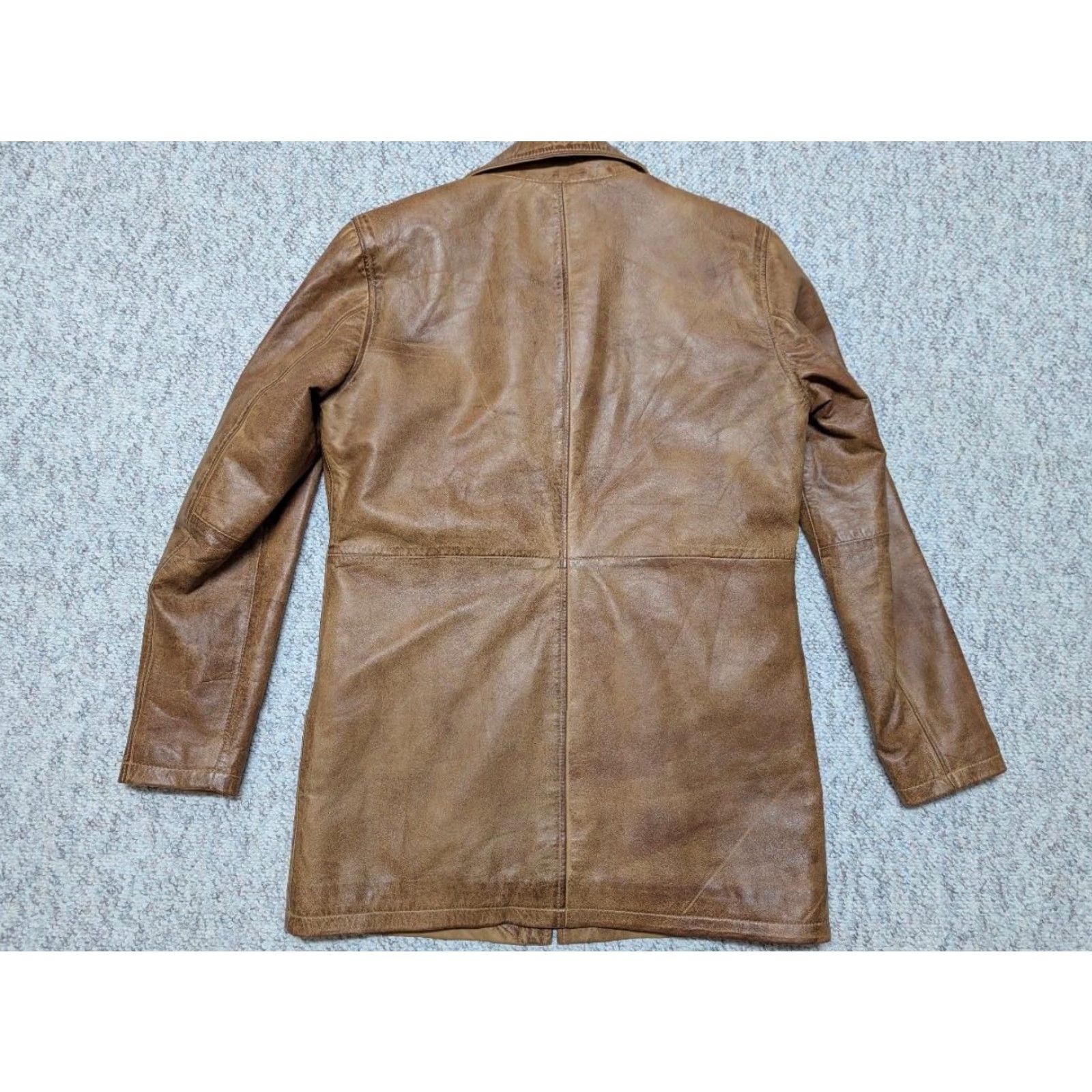 Vintage VINTAGE brown leather coat Mens Overcoat M 40 chest 22" 33" lightweight patina 1990s Mad Max style Size US M / EU 48-50 / 2 - 2 Thumbnail