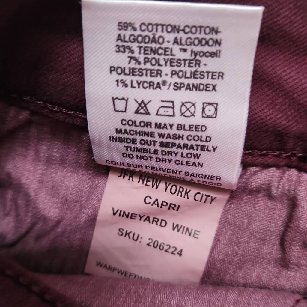 Warpweft Company Warp + Weft Ladies Size 14 Vineyard Wine JFK Capri Denim Jeans Size 36" / US 14 / IT 50 - 7 Thumbnail