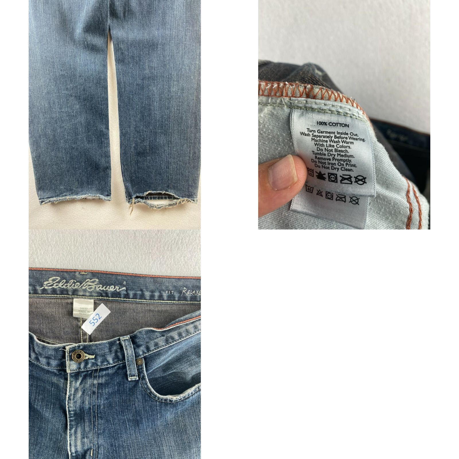 Eddie Bauer Eddie Bauer Jeans Mens 34 Blue Straight Relaxed Distressed 5-Pocket Denim Cotton Blend Pants Size US 34 / EU 50 - 8 Thumbnail