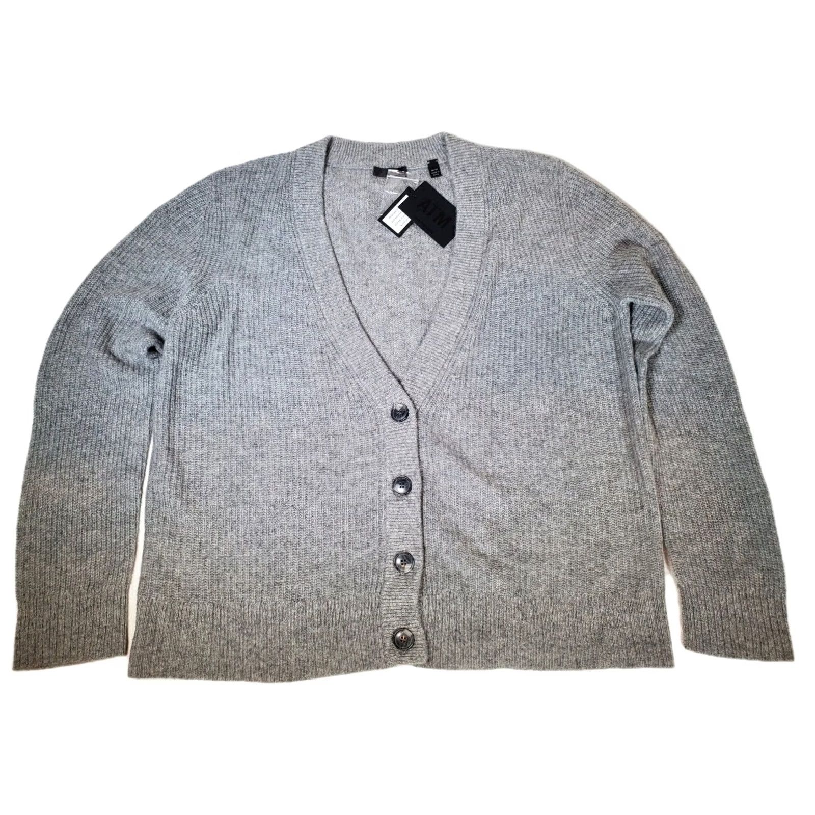ATM Anthony Thomas Melillo ATM Anthony Thomas Melillo 100% Cashmere Cardigan Heather Fog Women's M Knit V-Neck Long Sleeve Cardigan Size M / US 6-8 / IT 42-44 - 4 Thumbnail