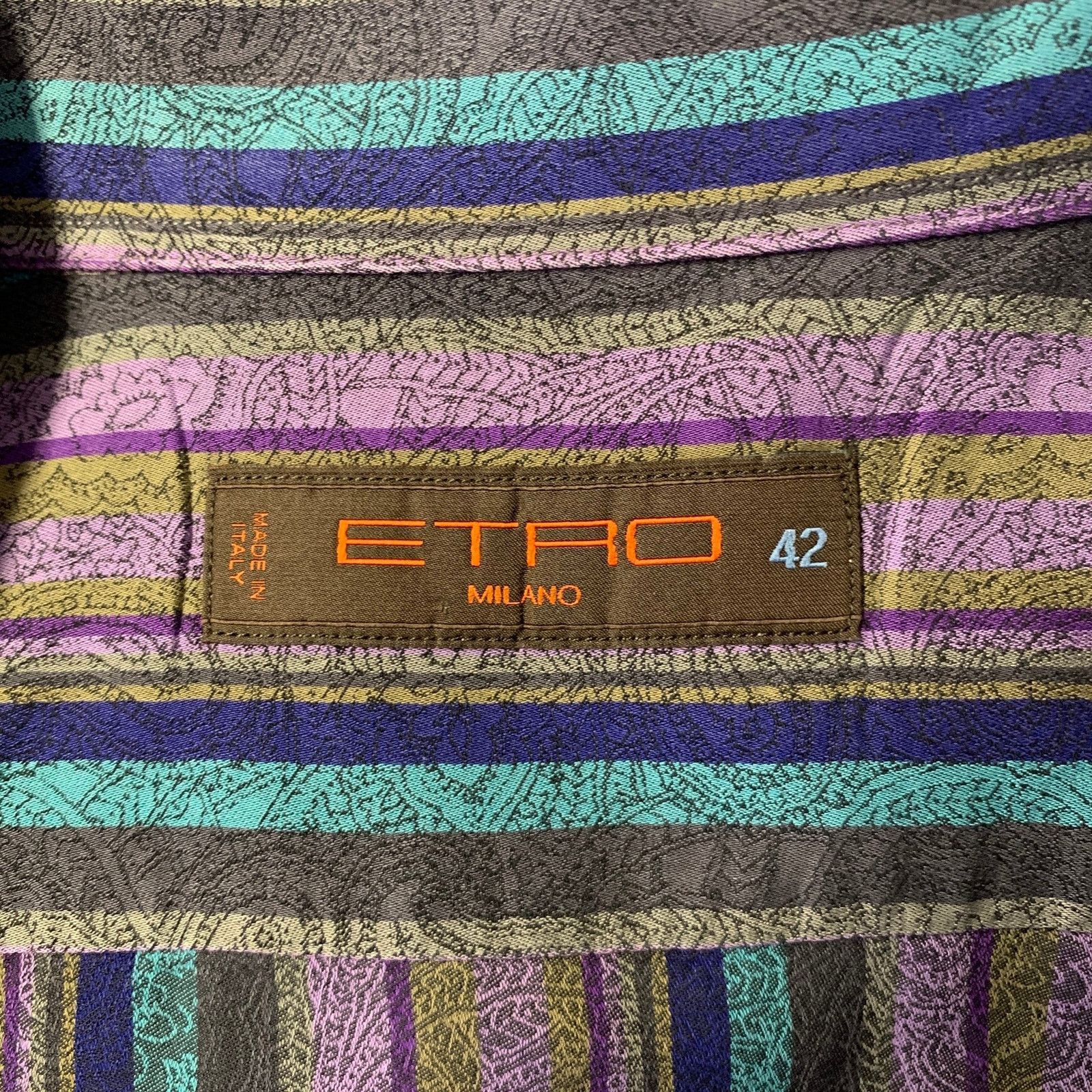 Etro ETRO XL Purple Blue Brown Stripe Paisley Long Sleeve Shirt Size US XL / EU 56 / 4 - 5 Thumbnail