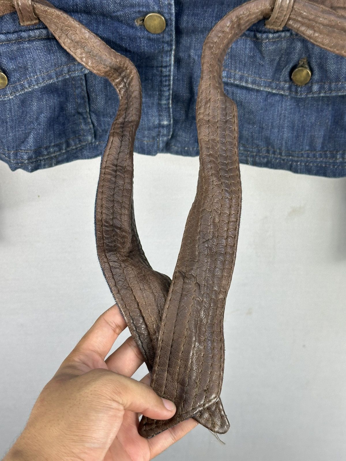 Le Grande Bleu (L.G.B.) Punk Goth Denim Leather Jacket by Evolution Size US S / EU 44-46 / 1 - 9 Thumbnail