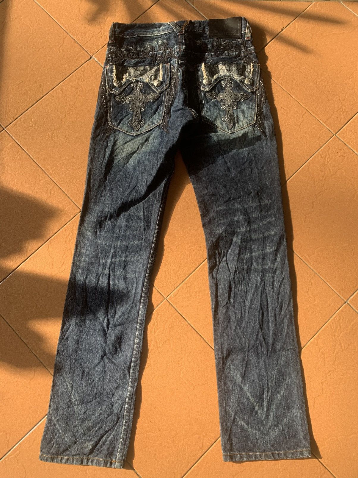 Japanese Brand Japanese Brand CLOUD 72 Denim Embroidery Cross Cemetery Jean Size US 30 / EU 46 - 2 Thumbnail