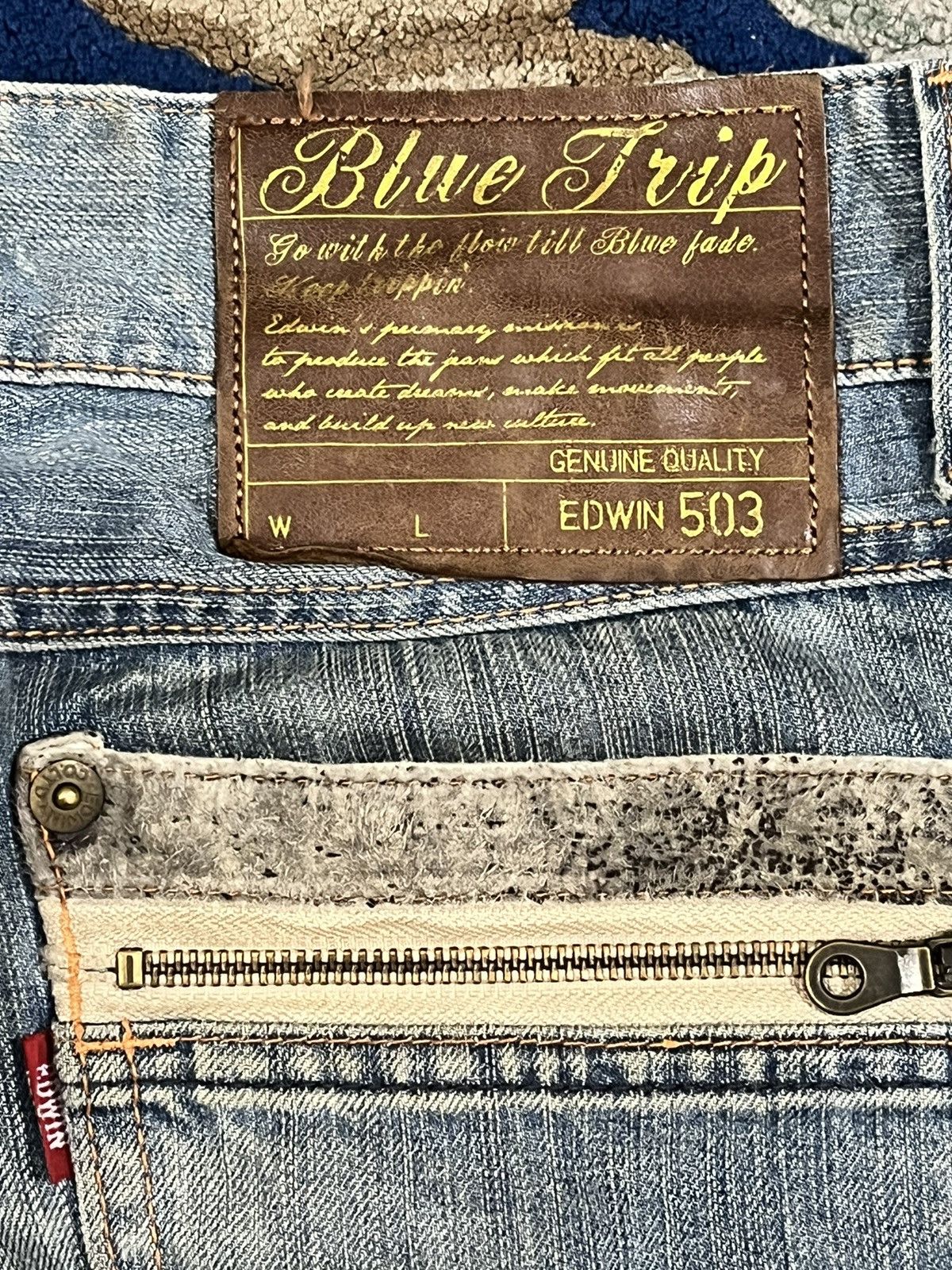 Edition Japan Vintage Edwin 503 Blue Trip Distressed Denim Size US 32 / EU 48 - 11 Thumbnail