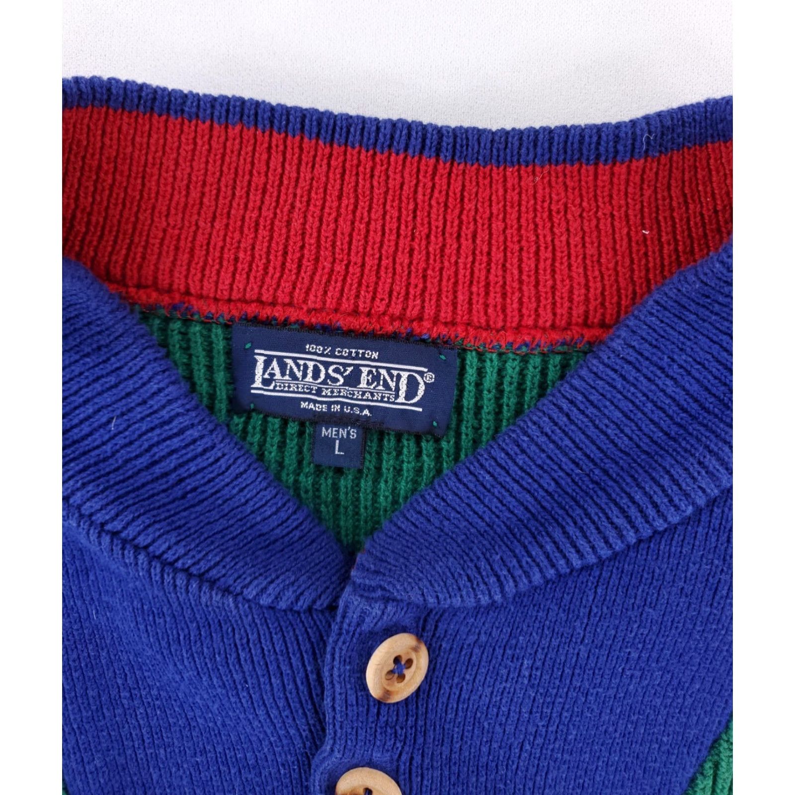 Lands' End Lands' End 5 Button Henley Cotton Sweater Color Block Made USA Mens L Multicolor Shirt Men L Size US L / EU 52-54 / 3 - 2 Thumbnail
