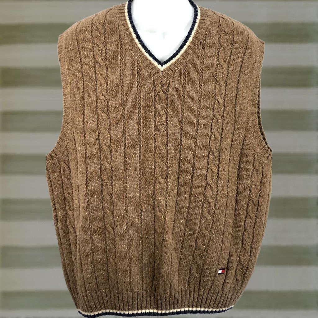 Tommy Hilfiger VINTAGE Tommy Hilfiger Sweater Vest XL Brown V-Neck Wool Blend Classic College Preppy 90s Hipster Mens Size US XL / EU 56 / 4 - 1 Thumbnail