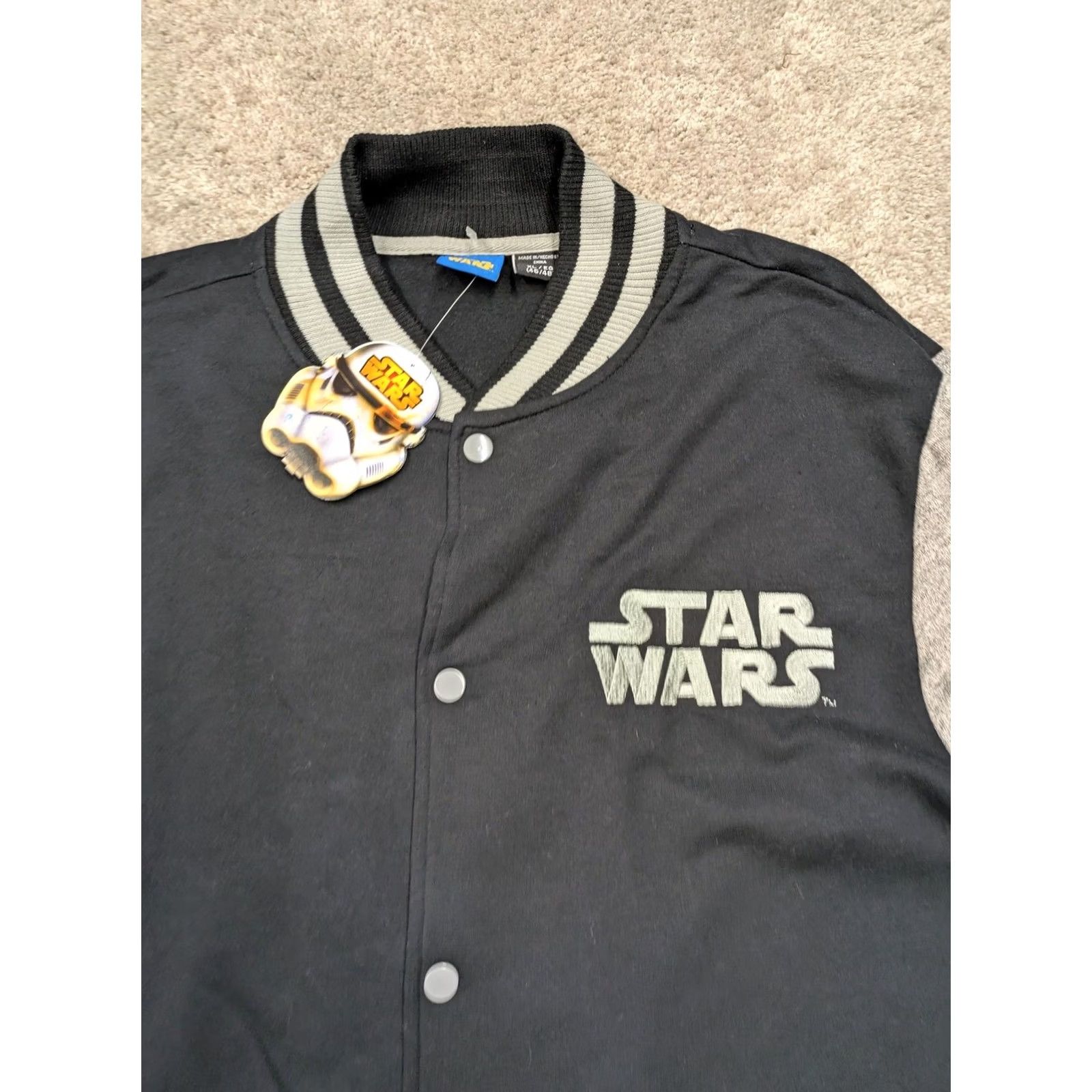 Star Wars Star Wars Jacket Mens XL Black Gray Varsity Fleece Snap Front Letterman NWT Size US XL / EU 56 / 4 - 3 Thumbnail