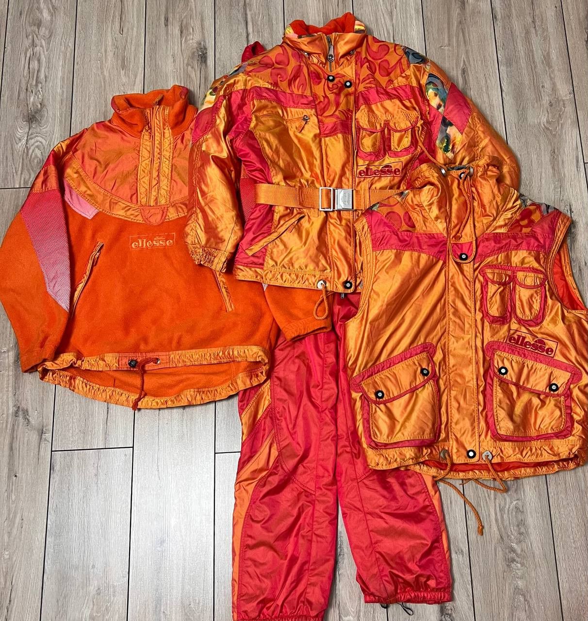 image of Vintage Ellesse Ski Suit Jacket Vest Fleece Jacket Pants M in Orange, Women's (Size Medium)