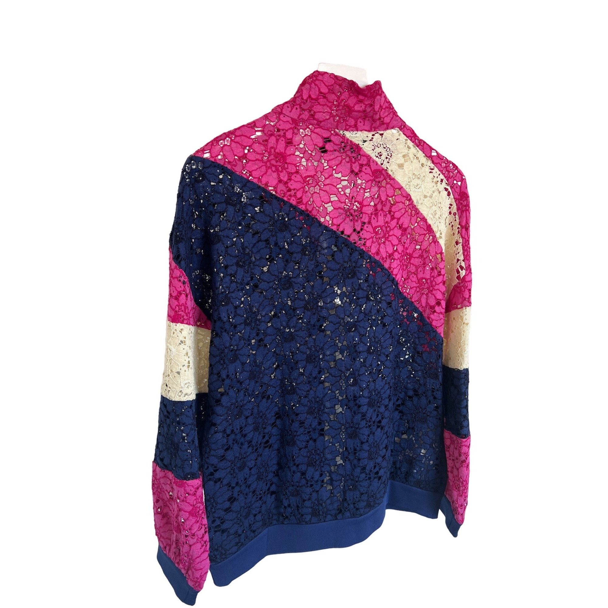 Gucci Gucci Lace Bomber Jacket Pink Navy Cream Zip-Up Logo Patch Size S / US 4 / IT 40 - 7 Thumbnail