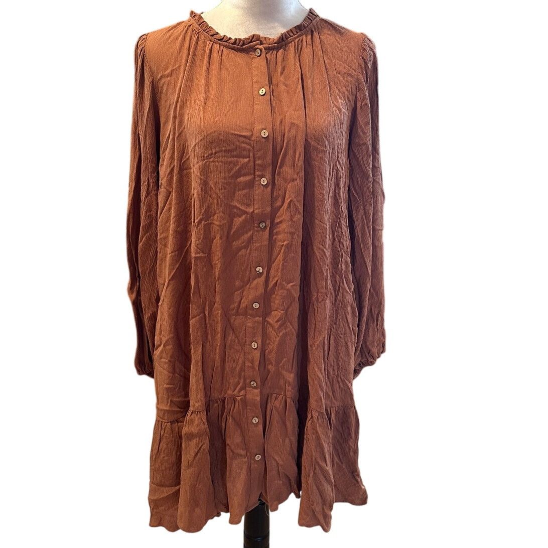 Other Wishlist Women's Brown Button Down Shirt Dress Pockets M/L Size L / US 10 / IT 46 - 1 Thumbnail