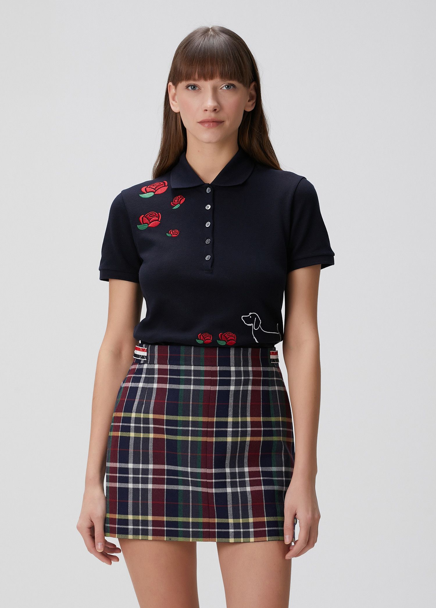 THOM BROWNE navy blue Hector & rose polo shirt Size 6 / 42