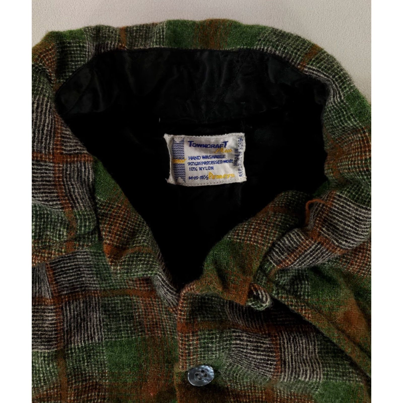 JCPenney VINTAGE Penneys Towncraft Shirt Mens M Wool Blend Flannel Plaid Button Up Green 60s Loop Size US M / EU 48-50 / 2 - 3 Thumbnail
