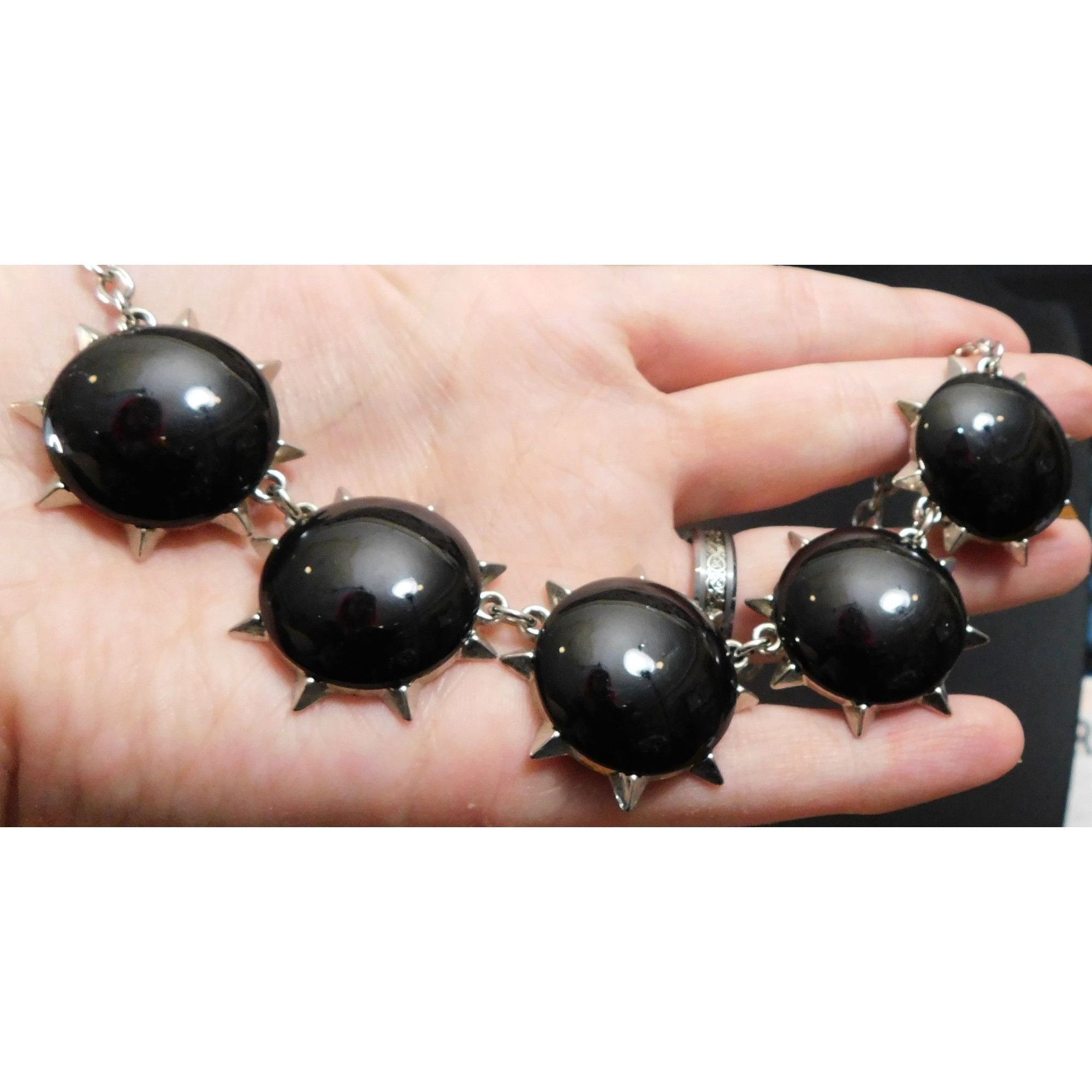 Other Gothic Punk Black Spiked Cabochon Necklace Size ONE SIZE - 3 Thumbnail