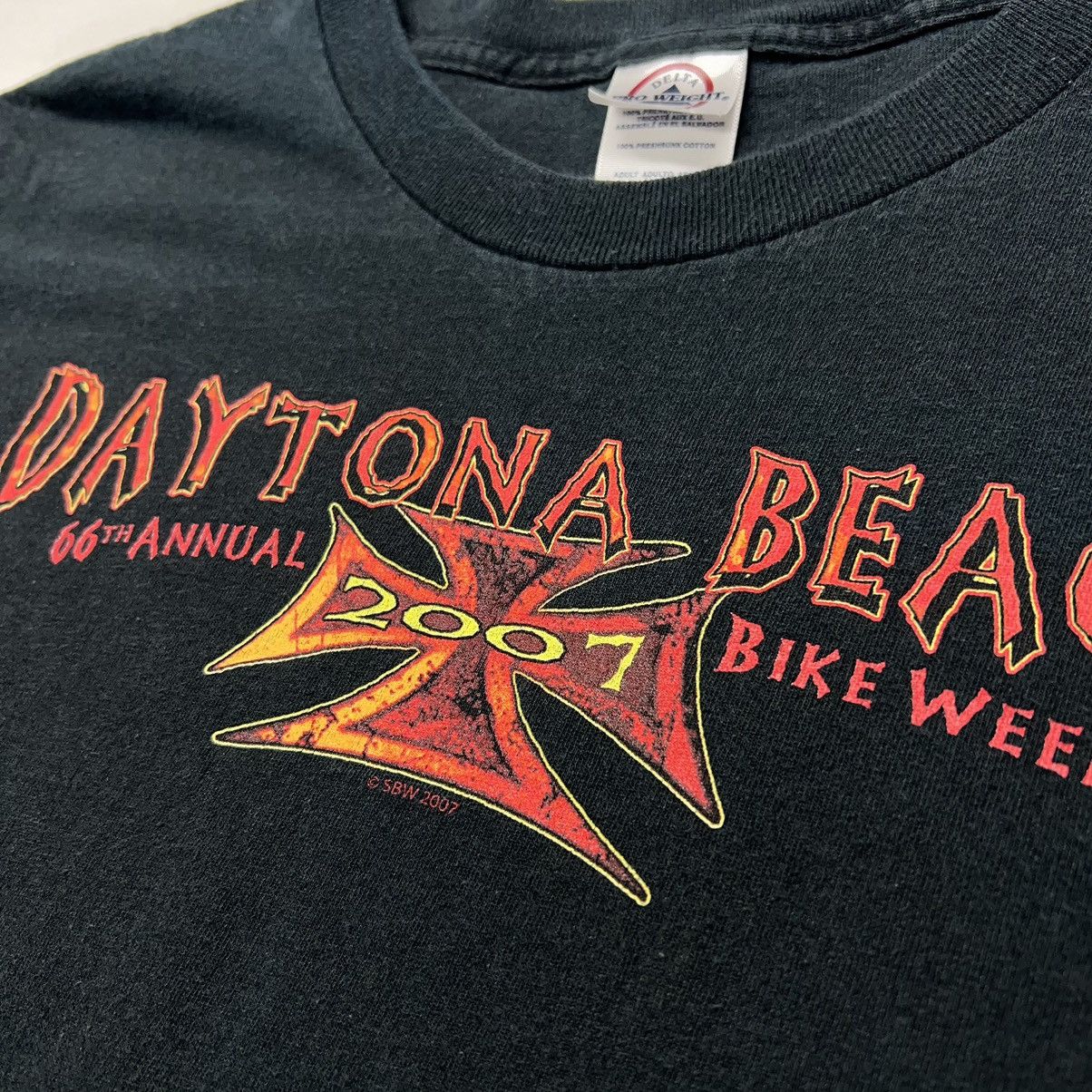Delta × Vintage Daytona Beach Bike Tee Shirt Black Long Sleeve Biker Flames Size US XXL / EU 58 / 5 - 4 Thumbnail
