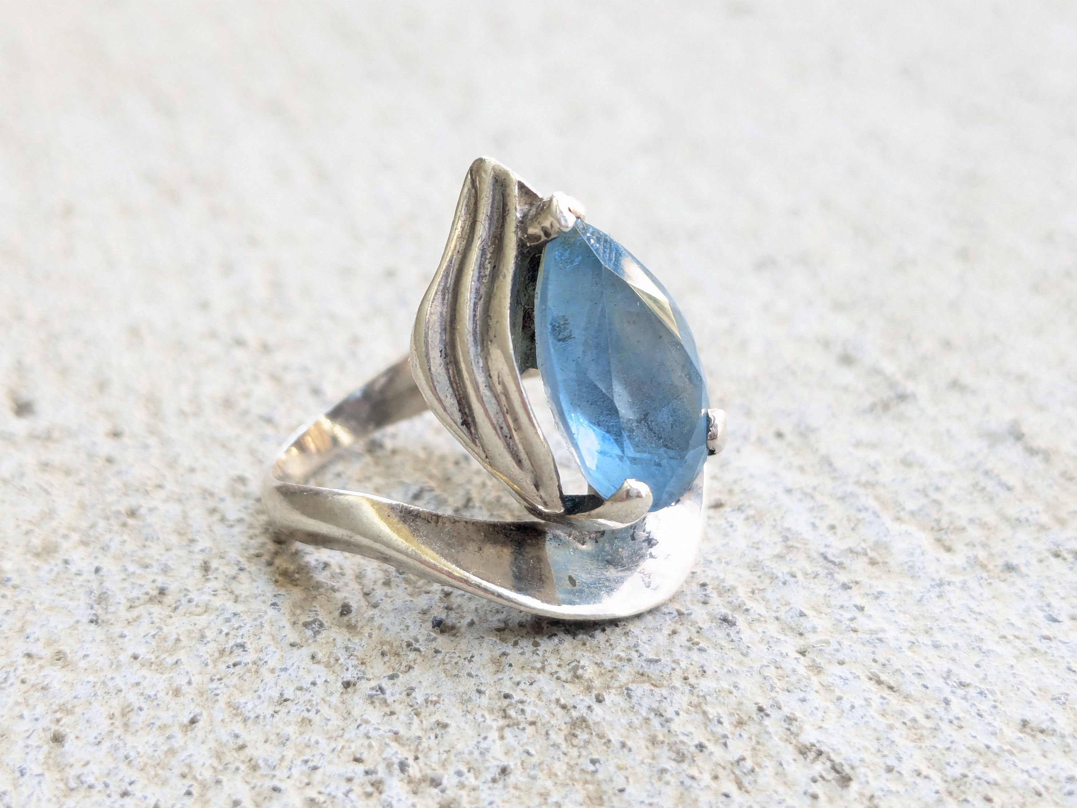 Jewelry Vintage Sterling Silver Ring Blue Topaz 5.25 Pear Teardrop Size ONE SIZE - 4 Thumbnail