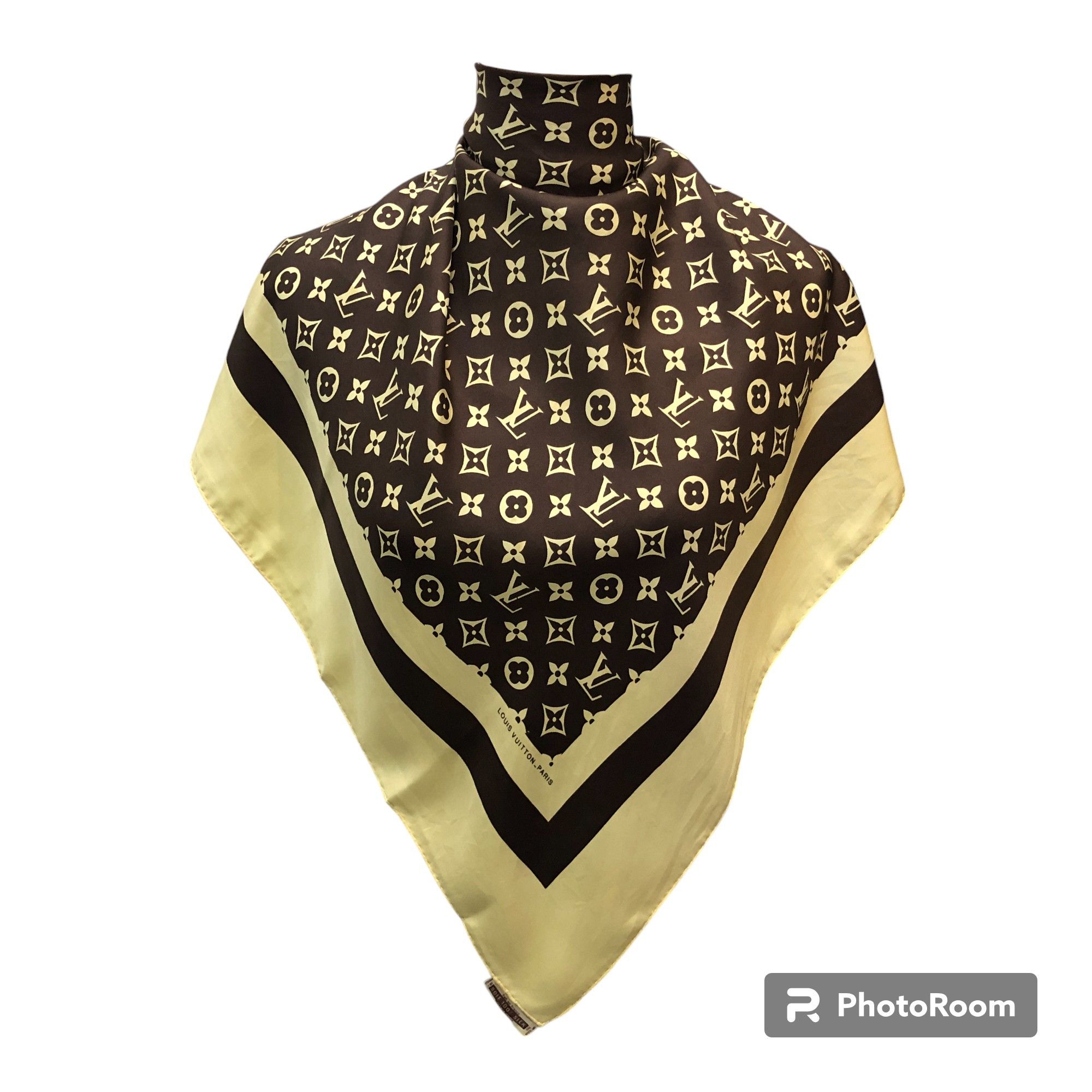 Vintage Louis Vuitton Monogram Silk Scarf Brown Beige M1403 Size ONE SIZE - 1 Thumbnail