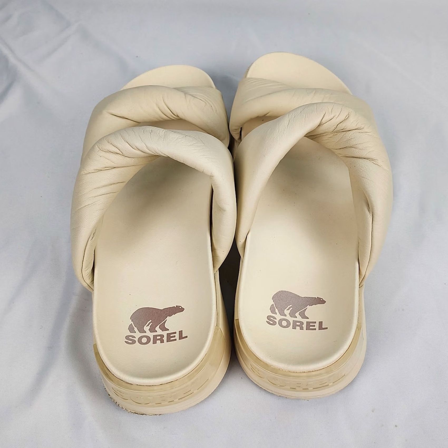 SOREL Sorel Sandals Women Cream Platform Slide Size 11 Ivory Leather Slip On Casual Summer Spring Womens Size US 9 / IT 39 - 4 Thumbnail