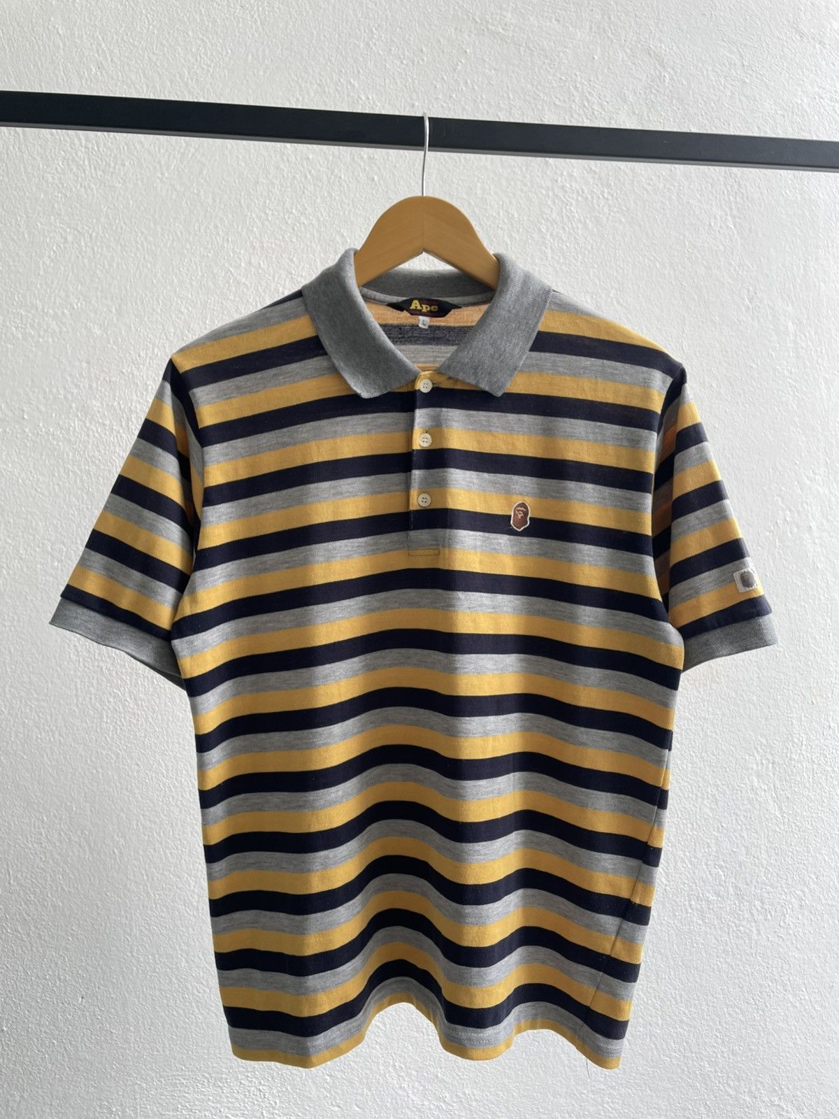 Bape A Bathing Ape Embroiderd Ape Logo Striped Polo Shirts Size US L / EU 52-54 / 3 - 1 Thumbnail