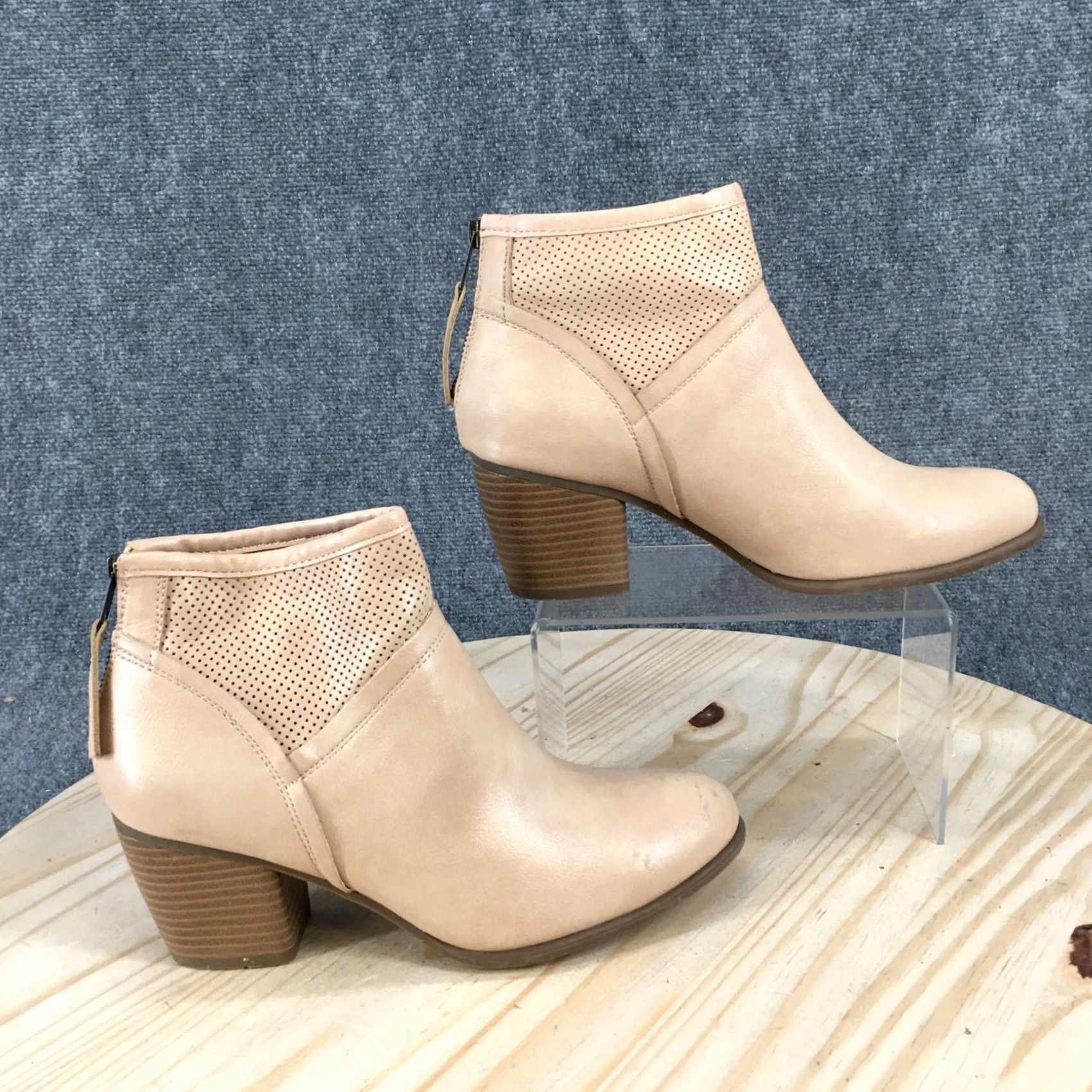 Vintage White Mountain Boots Womens 9.5 M Galveston Ankle Bootie Tan Faux Leather Block Footwear Casual Everyday Boots Womens 9.5 M Brown Boots Size US 10 / IT 40 - 2 Thumbnail