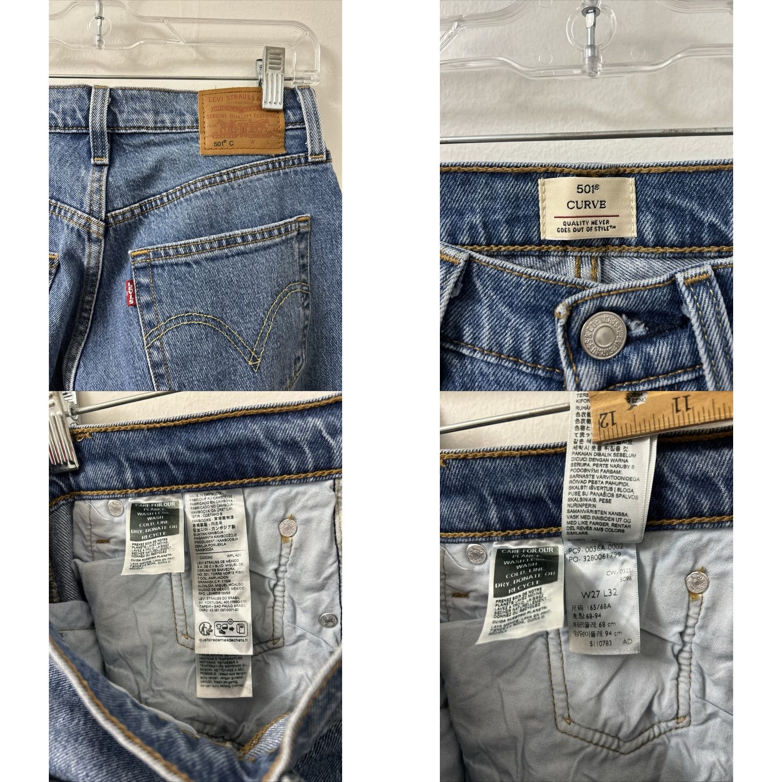 Vintage Levi Strauss 501 Curve Jeans Womens 27x32 Blue Wash High Rise Straight Leg Slim Regular 5-Pocket Denim Button Fly NWT Vintage No N/A Size 27" / US 4 / IT 40 - 8 Thumbnail