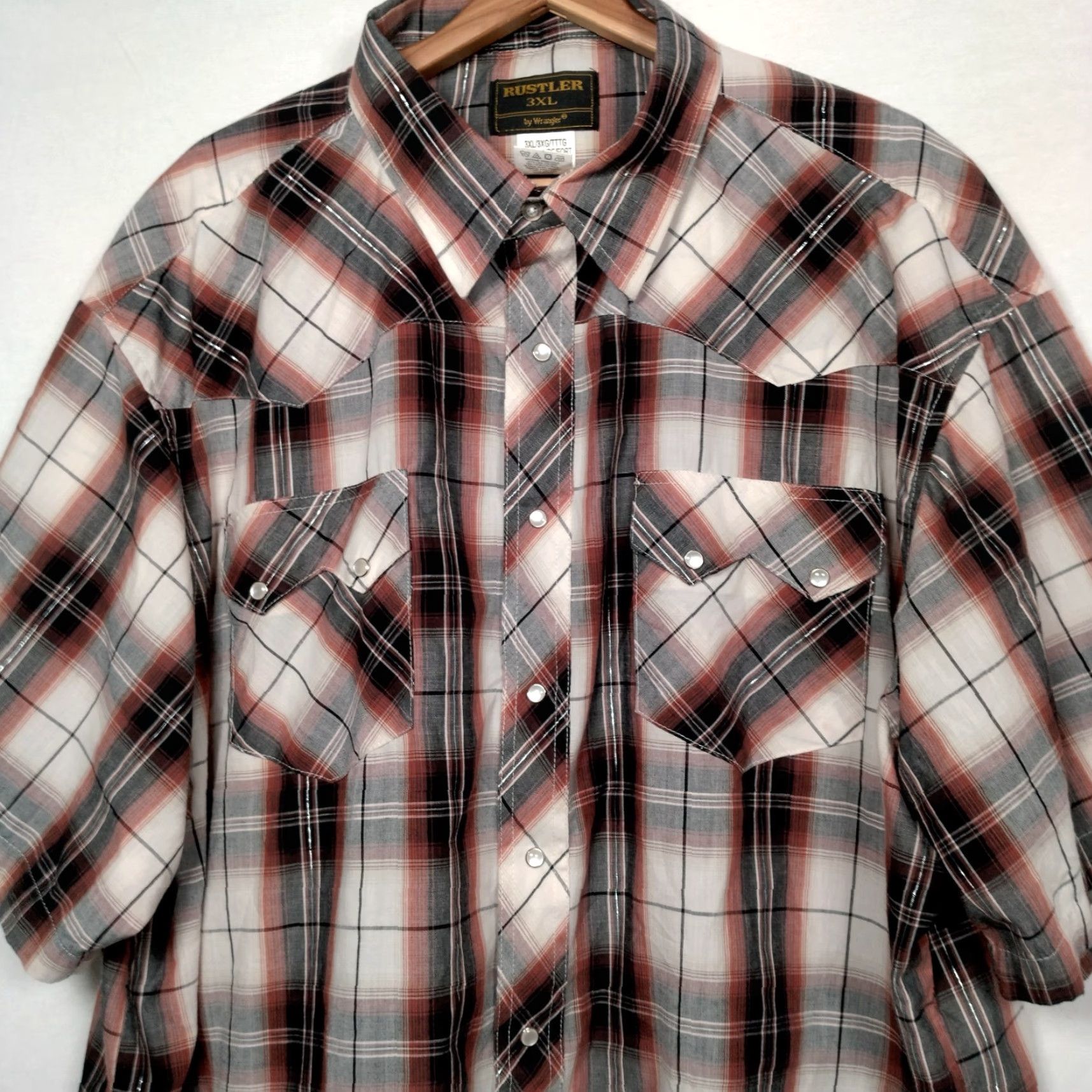Vintage VINTAGE Rustler Shirt Western Button-Up Plaid 3XL Men Brown Short Sleeve Pearl Snap Sawtooth Pockets Rodeo Cowboy Size US XXL / EU 58 / 5 - 2 Thumbnail
