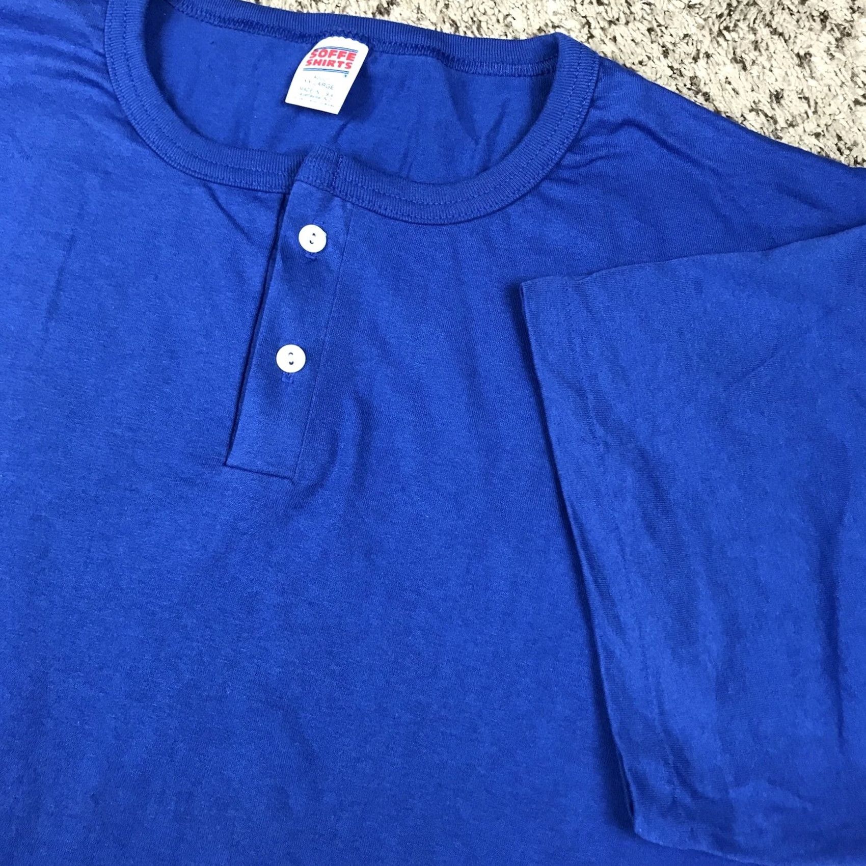 Soffe VINTAGE Soffe T-Shirt Henley 2XL Adult Blue Short Sleeve Single Stitch 90s Mens Size US XXL / EU 58 / 5 - 4 Thumbnail