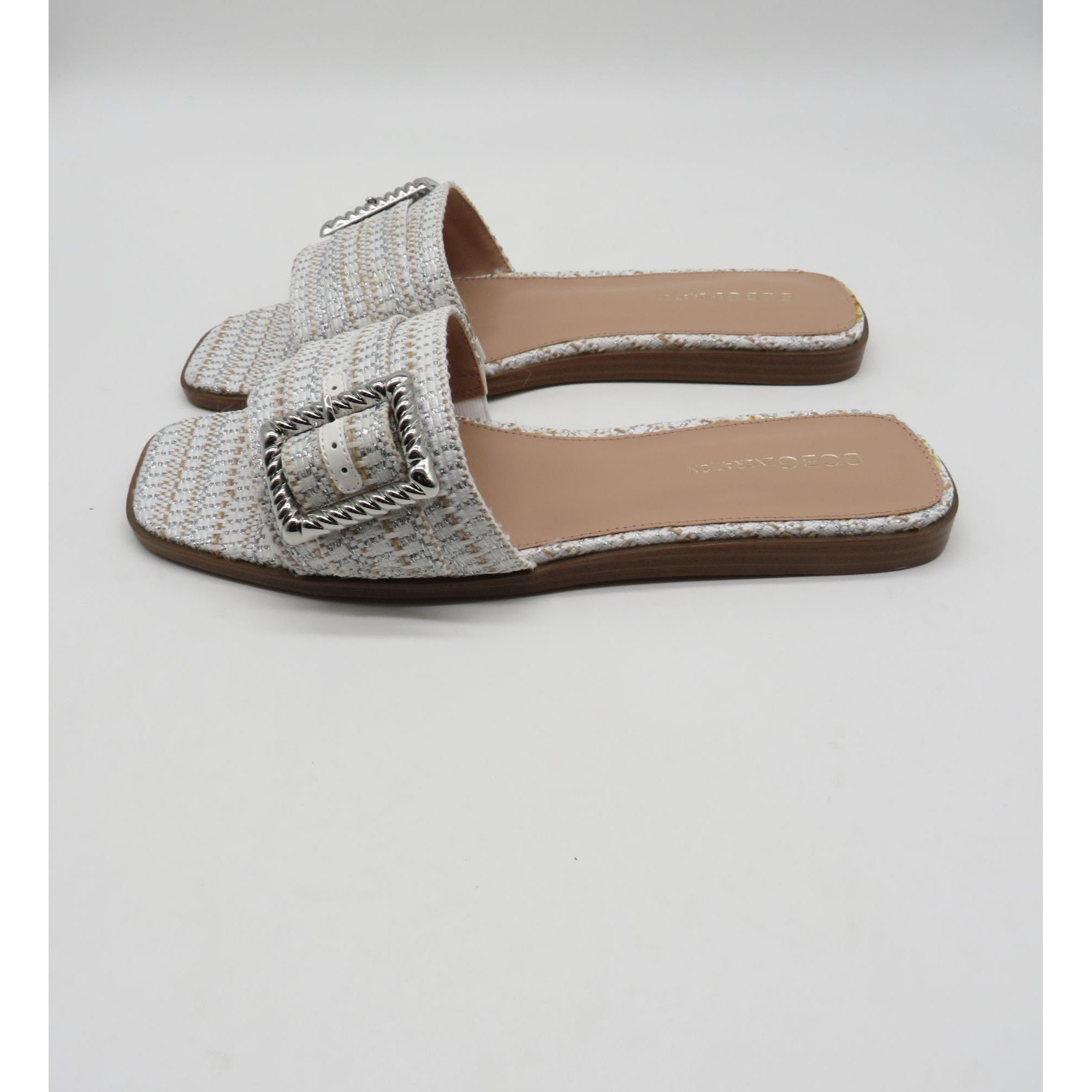 BCBGeneration Bcbgeneration White Silver Woven Slide Sandals With Buckle 1 Size US 10 / IT 40 - 5 Thumbnail