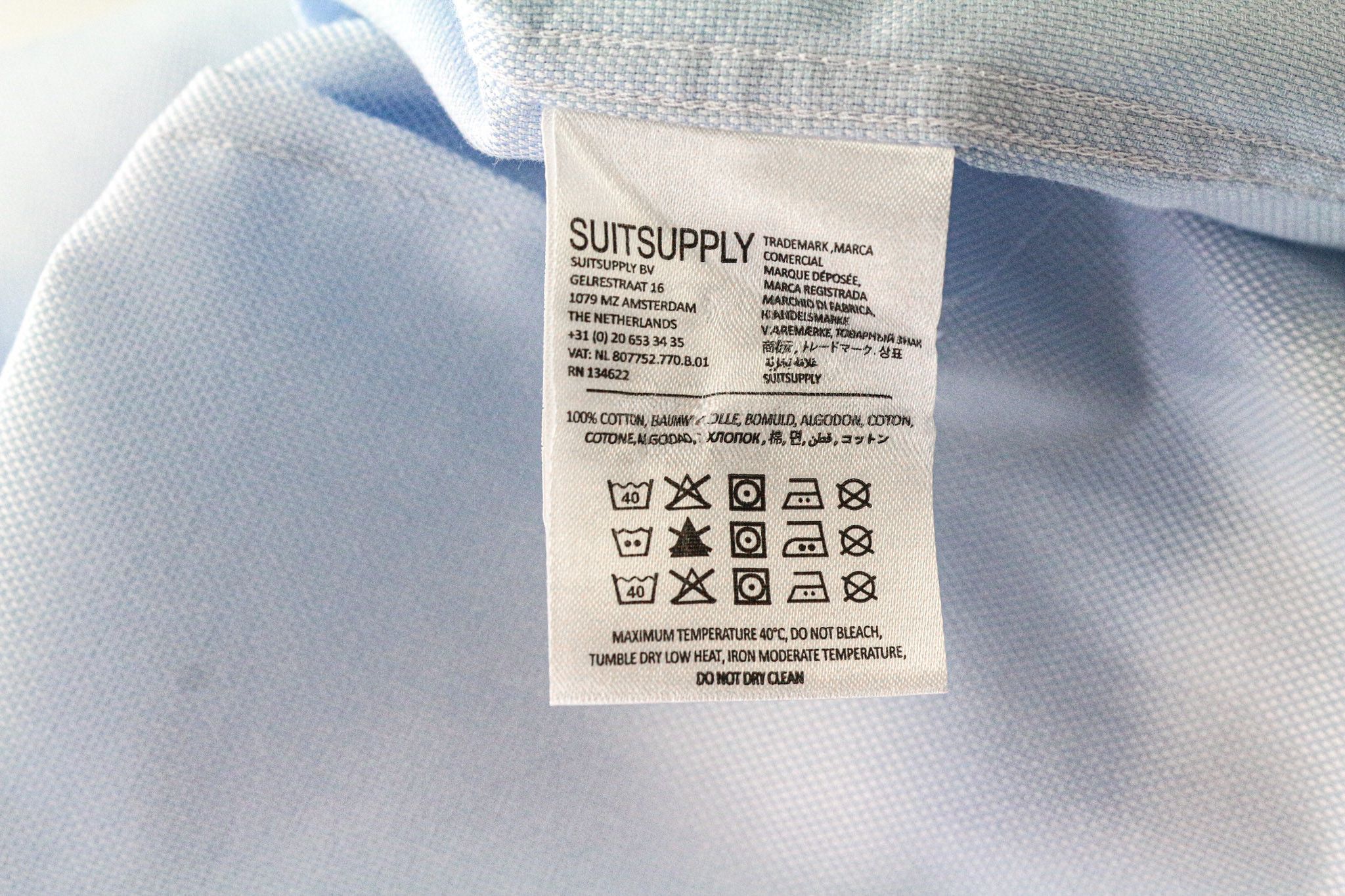 Suitsupply TRAVELLER 45/17 3/4 Slim Blue Cotton Shirt 79250 Size 44R - 6 Thumbnail