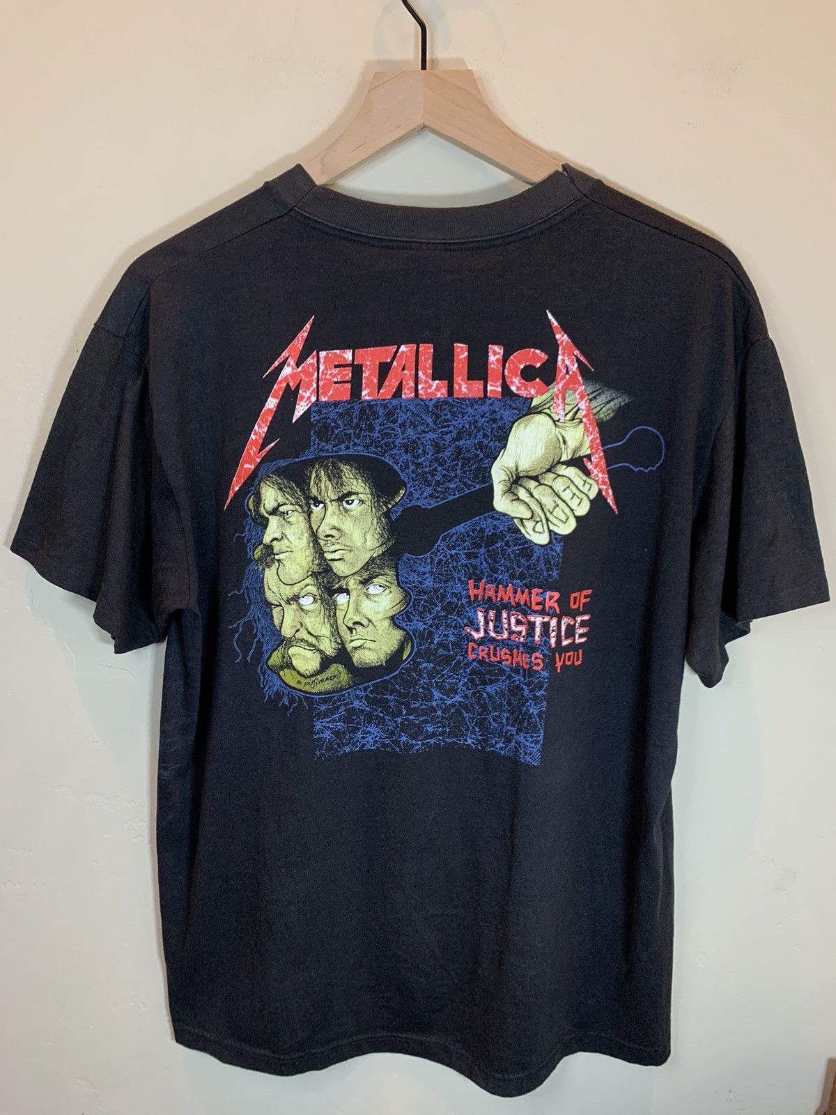 Band Tees × Metallica × Vintage RARE* Vintage 1980’s Metallica Pushead Damaged Justice Shirt Size US L / EU 52-54 / 3 - 2 Thumbnail