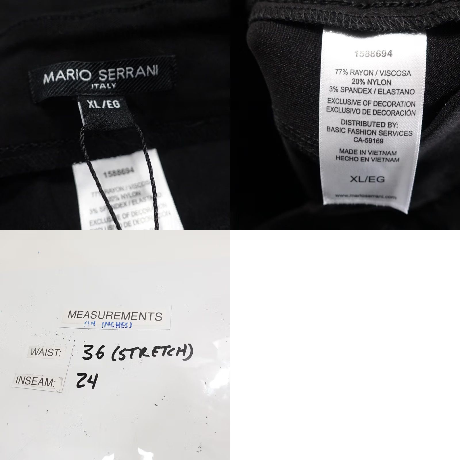 Vintage Mario Serrani Pants Womens XL Black Comfort Stretch Capri Pull On Slim Inseam 24 Pockets Studded Casual Summer Capris Womens XL Black Size 40" / US 18 - 8 Thumbnail