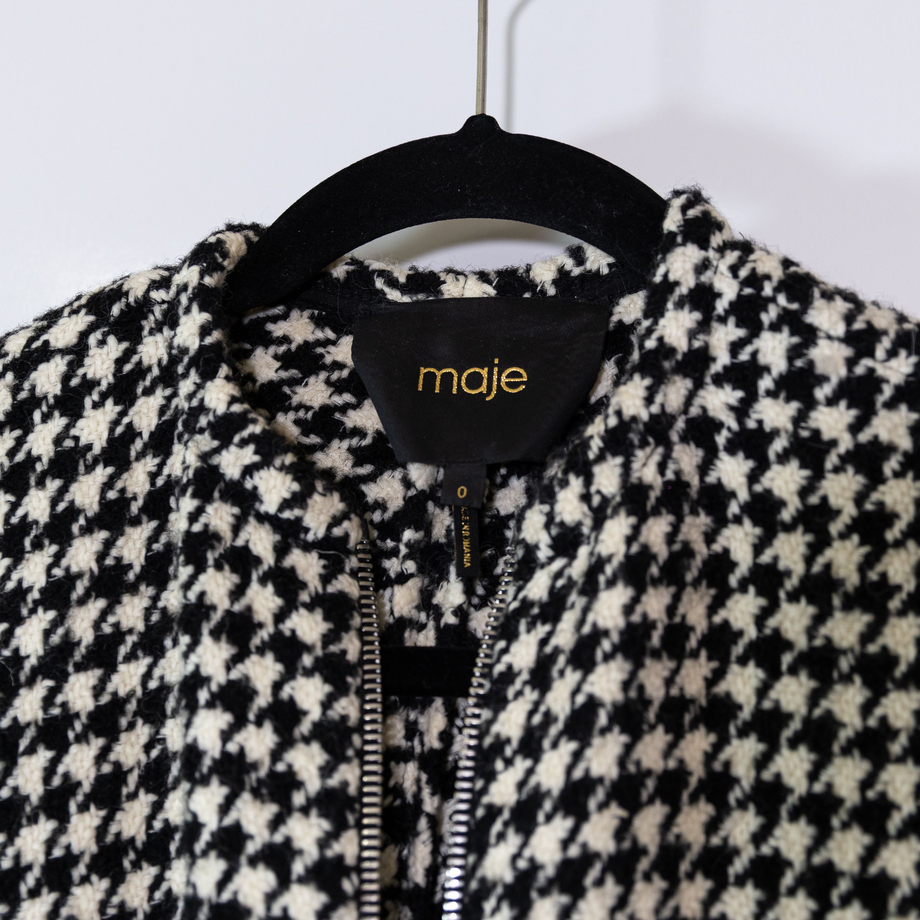 Maje Maje Giro Belted Black White Wool Blend Size L / US 10 / IT 46 - 2 Thumbnail