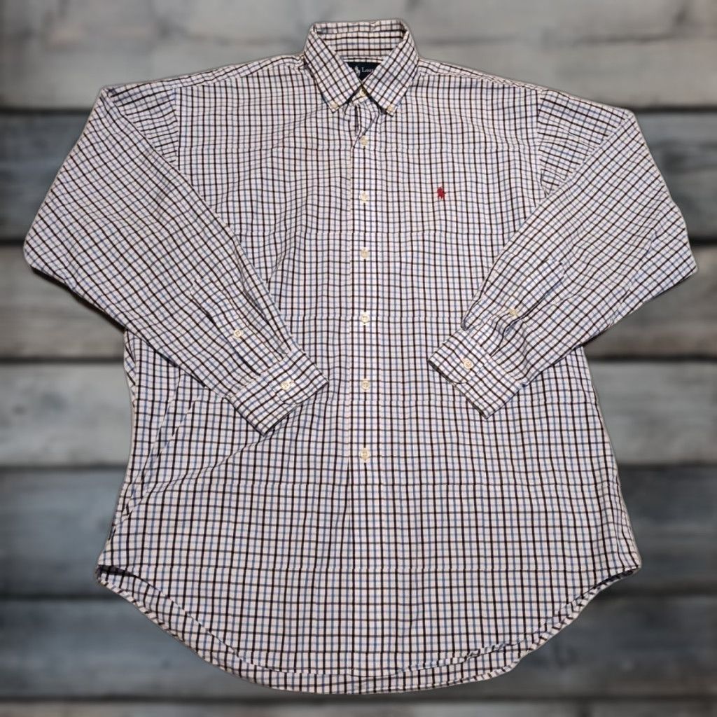 Polo Ralph Lauren VINTAGE Polo Ralph Lauren Men’s Button-Down Shirt Large Blue White Gingham Collared Long Sleeve Casual Mens Size US M / EU 48-50 / 2 - 1 Thumbnail